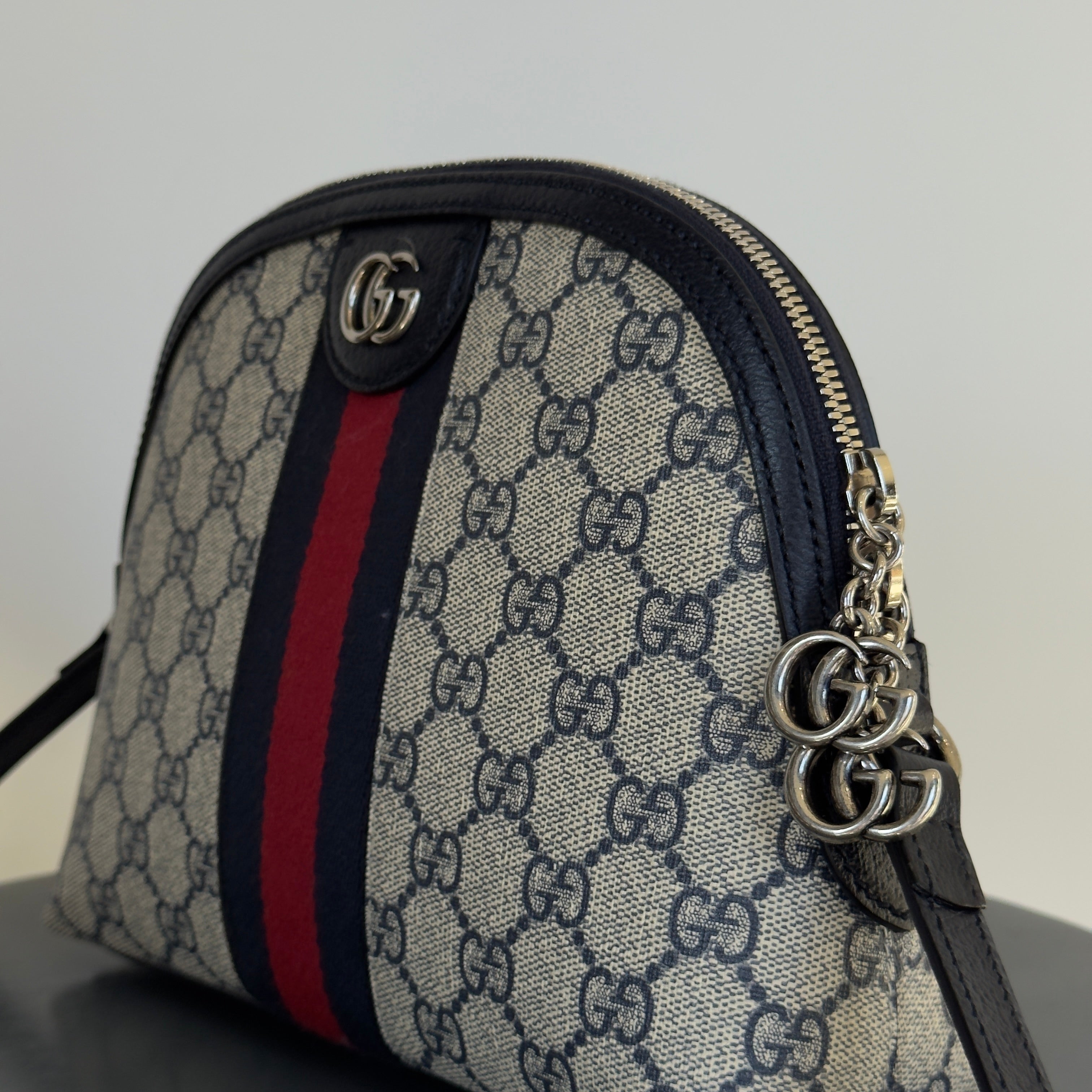 Gucci GG Supreme Monogram Dollar Ophidia Dome Bag Navy - Queen May