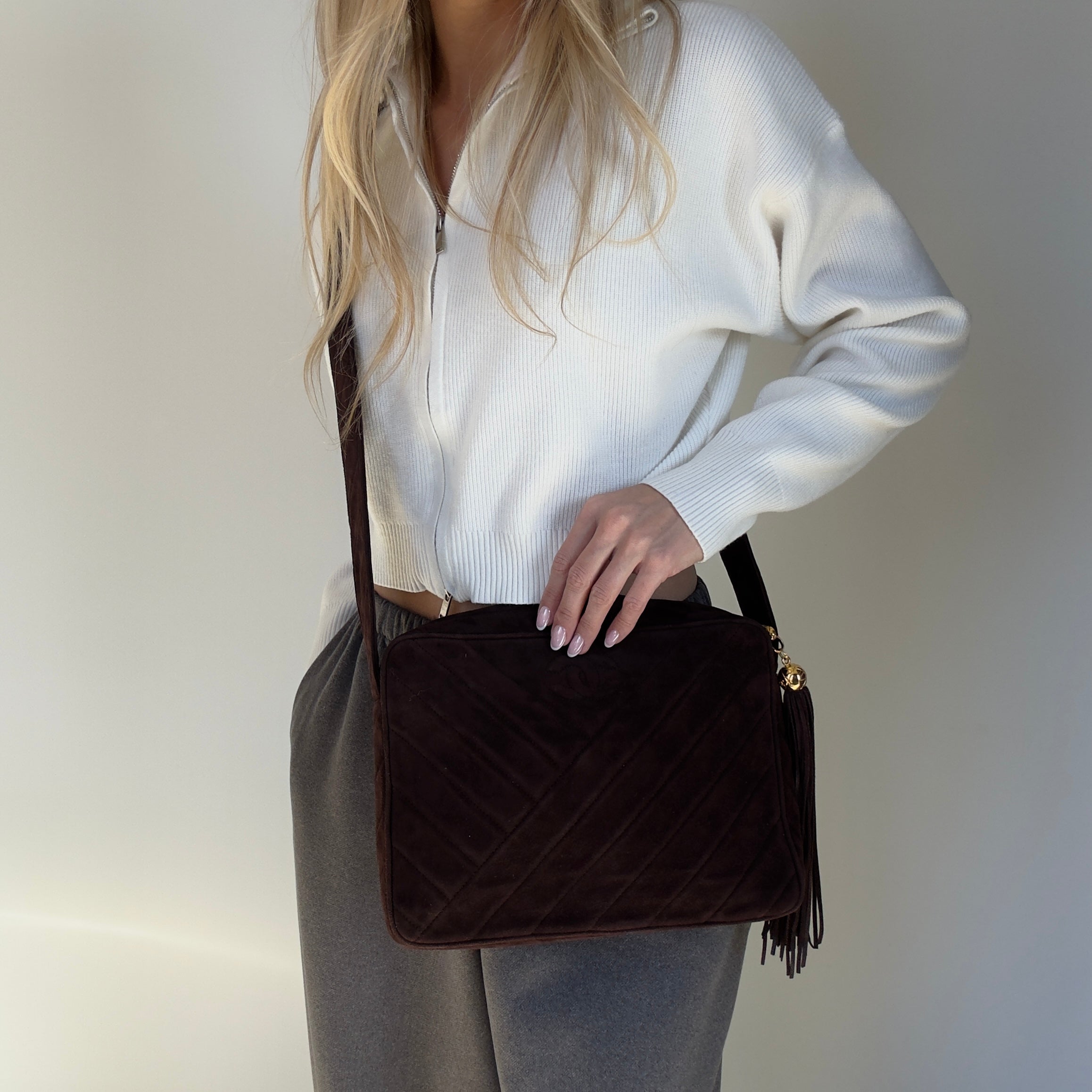 Chanel Brown Suede Camera Bag - Queen May