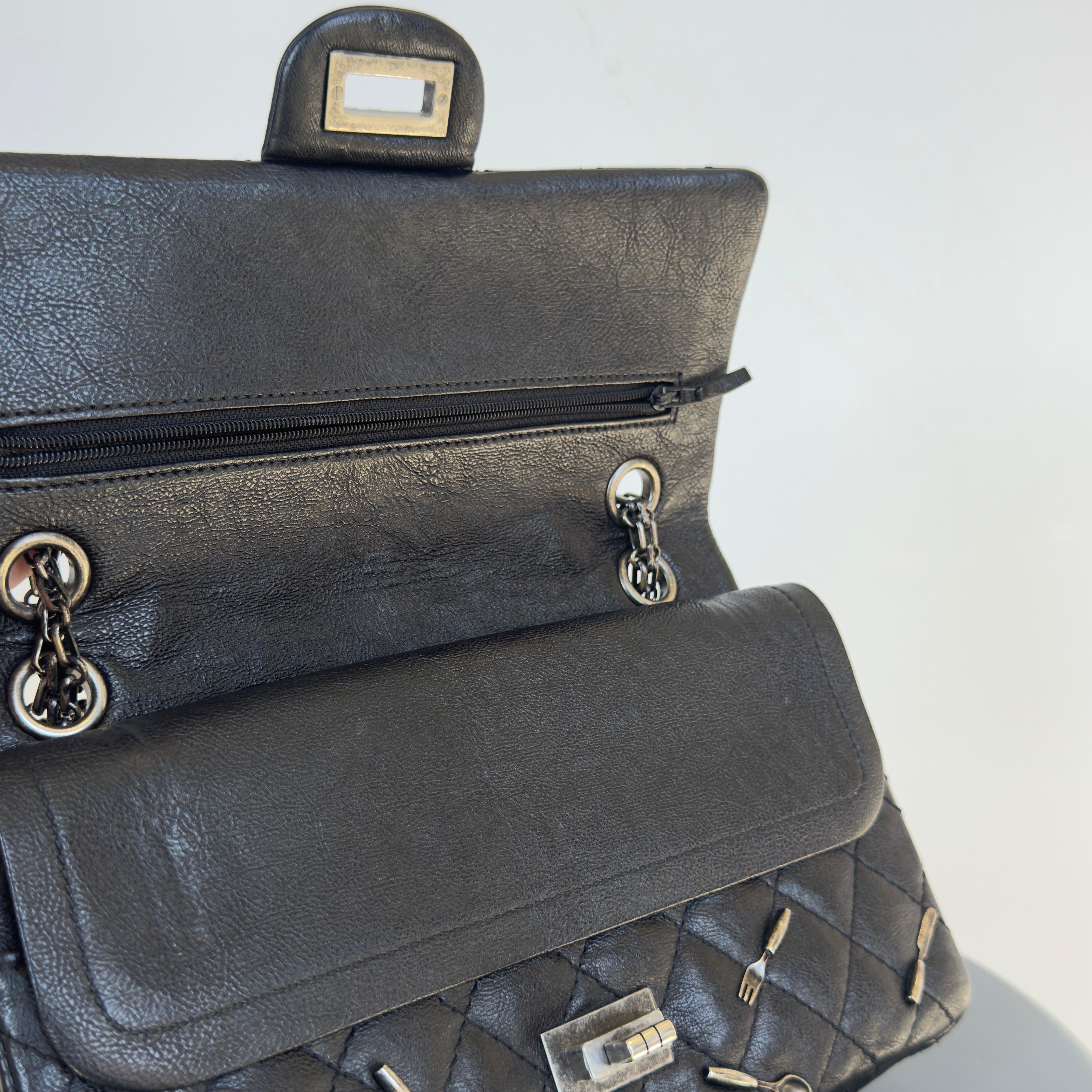 Ultra Rare Limited Edition Chanel 2015 Calfskin Brasserie Charms 2.55 Reissue Flap Bag