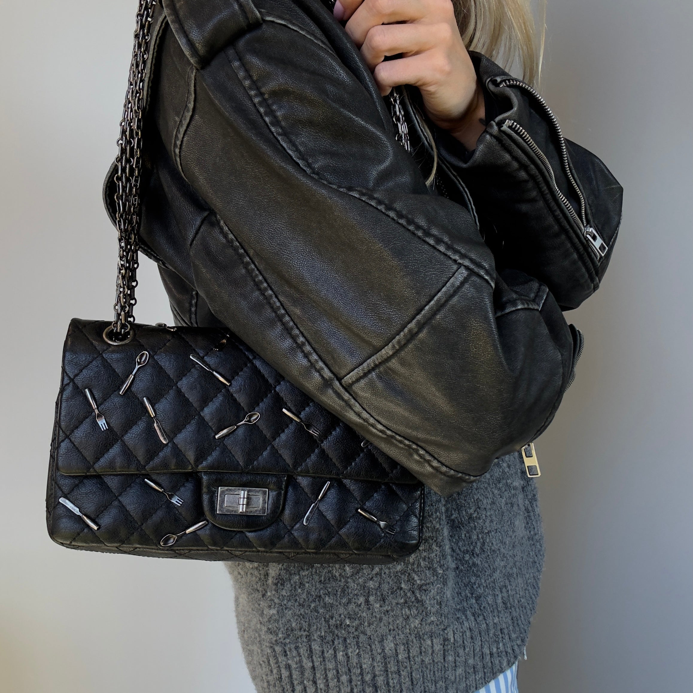 Ultra Rare Limited Edition Chanel 2015 Calfskin Brasserie Charms 2.55 Reissue Flap Bag