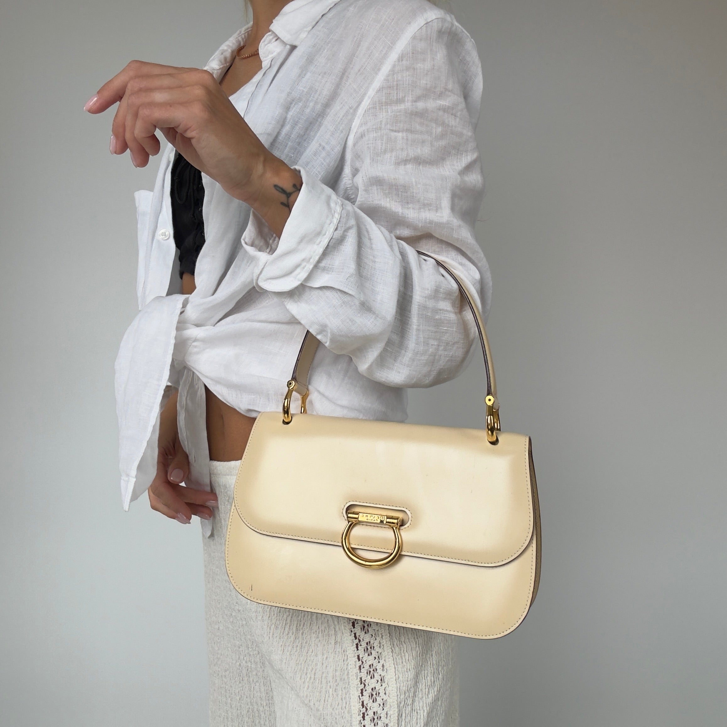 Celine Gancini Beige Leather Bag - Queen May
