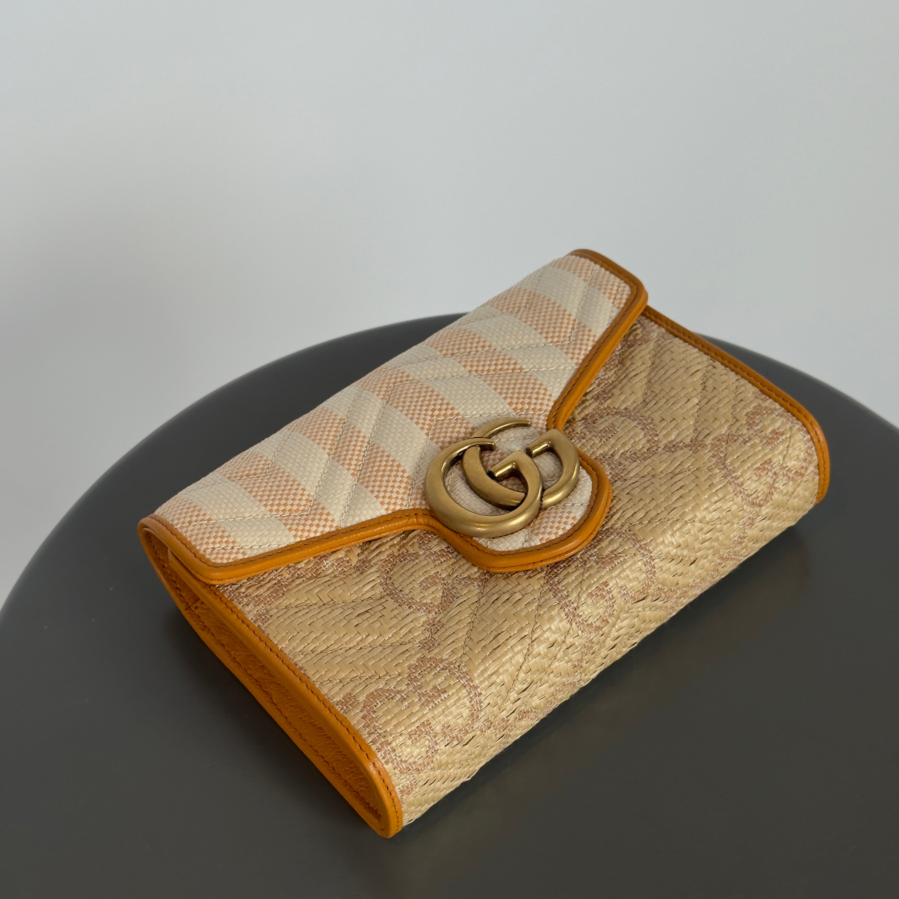 Gucci Marmont Raffia With Stripes Wallet On Chain - Queen May
