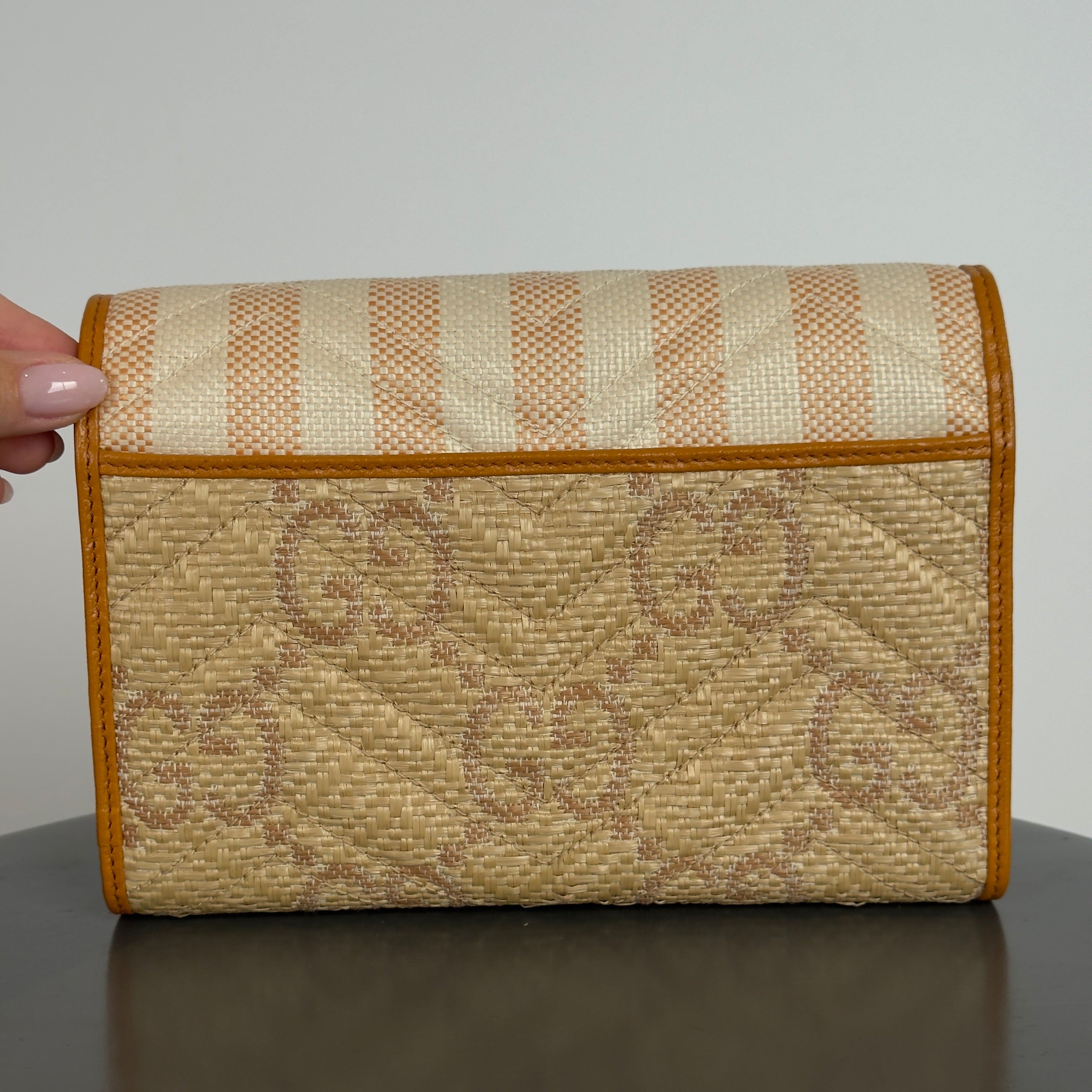 Gucci Marmont Raffia With Stripes Wallet On Chain - Queen May
