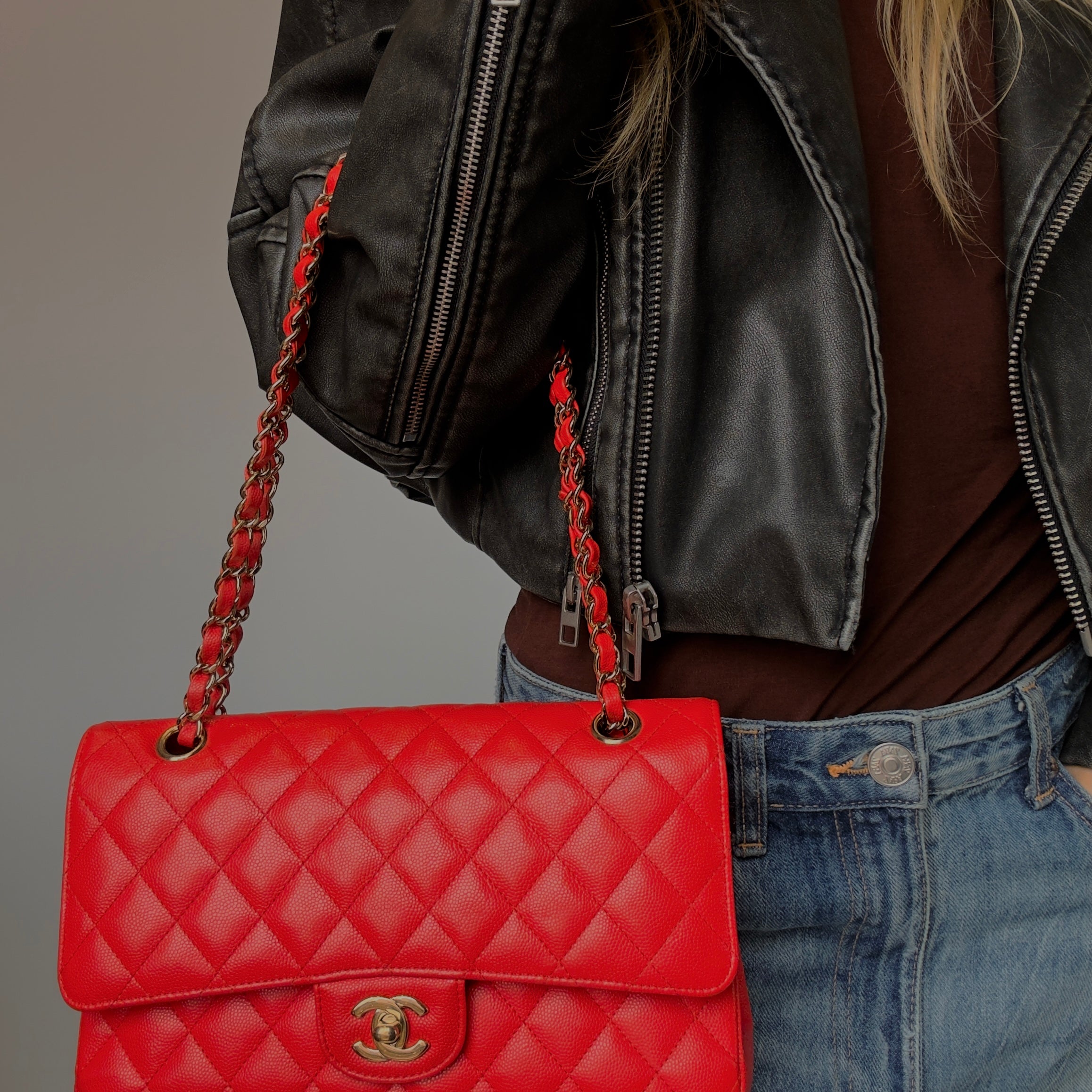 Chanel Caviar Quilted Medium Double Flap 2019 Red Orange Light Gold Hardware - Queen May