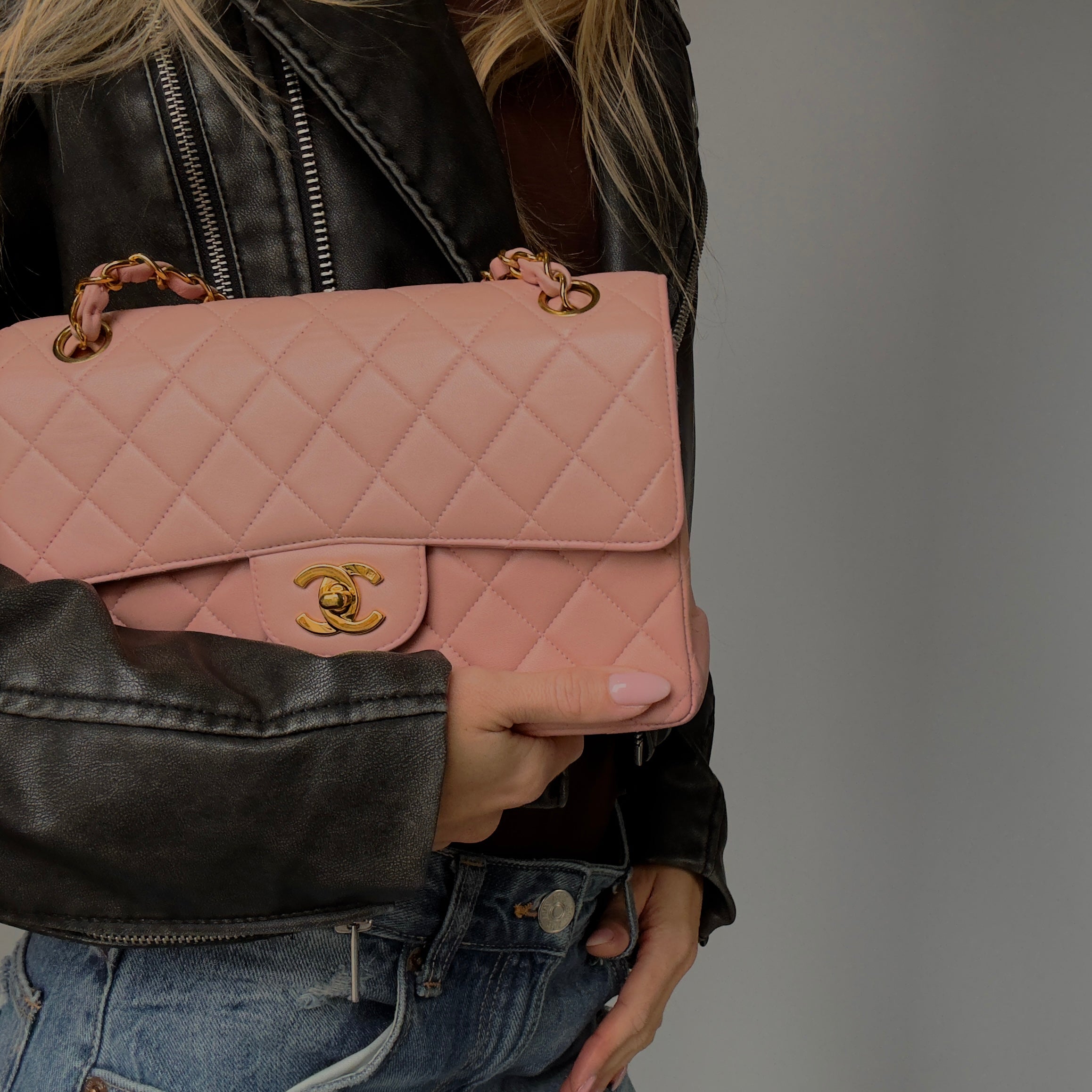 Rare Chanel Pink Lambskin Double Turnlock Flap Bag - Queen May