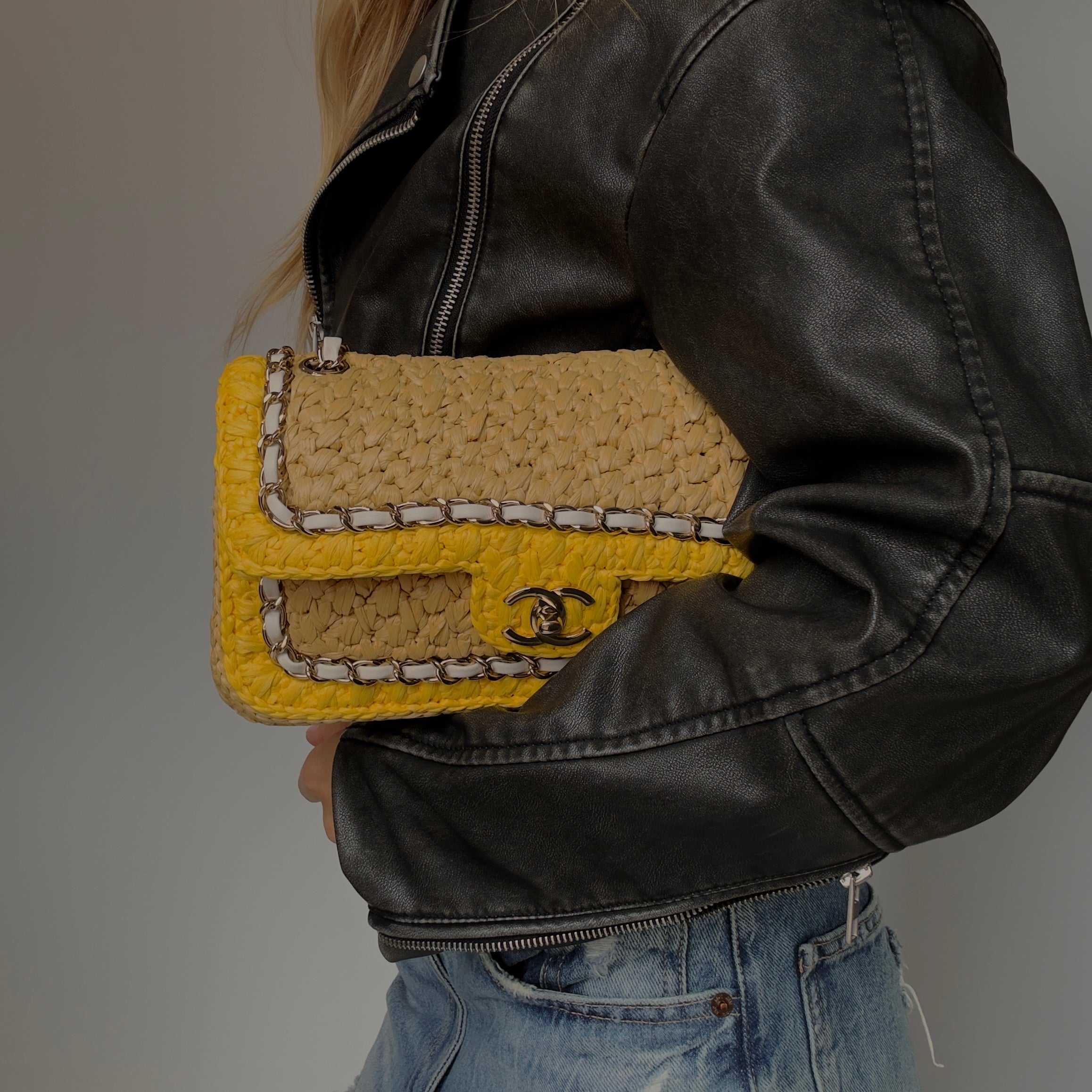 Chanel Raffia Chain Venice Beach Flap Bag Beige Yellow - Queen May