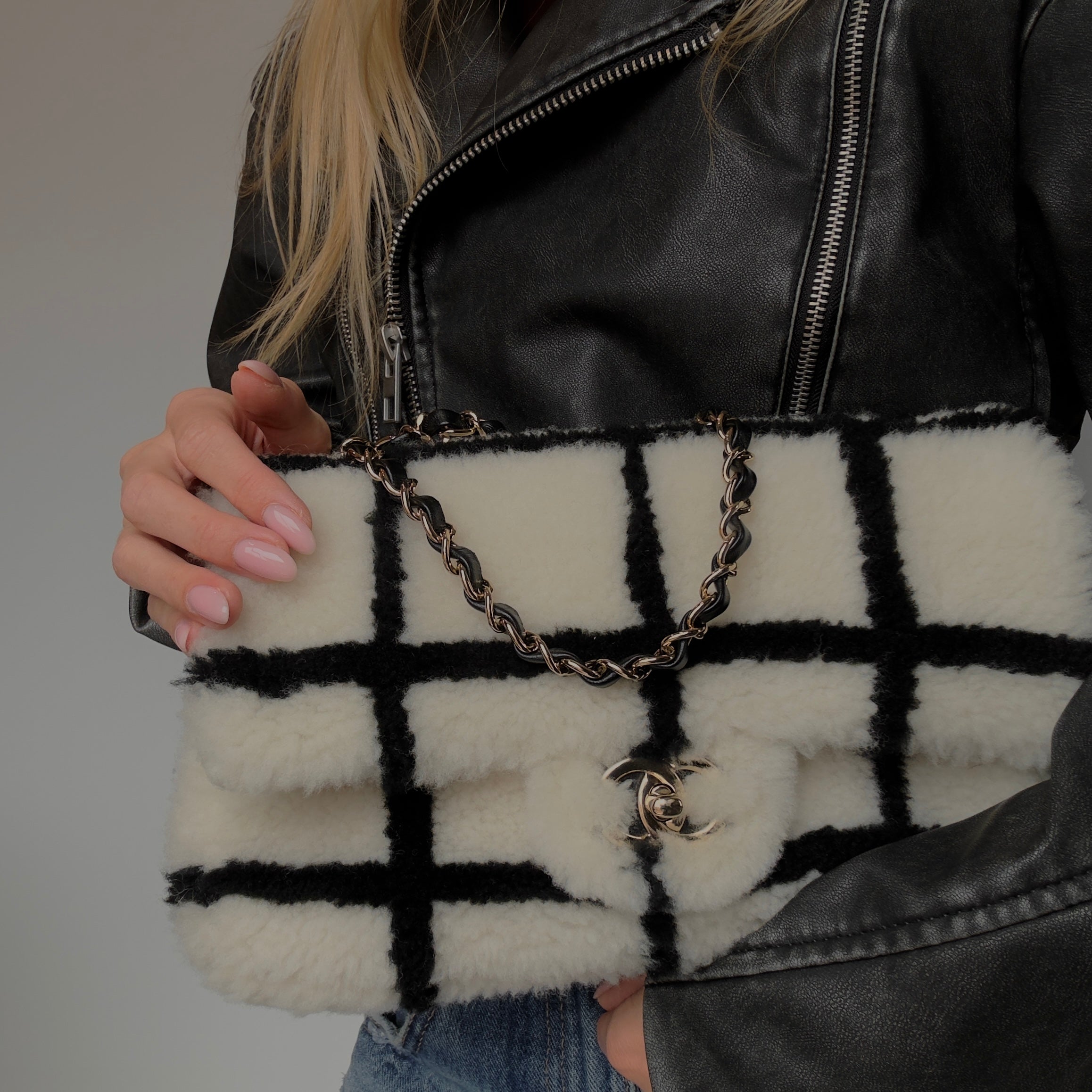 Chanel Black and White Shearling Flap - Queen May