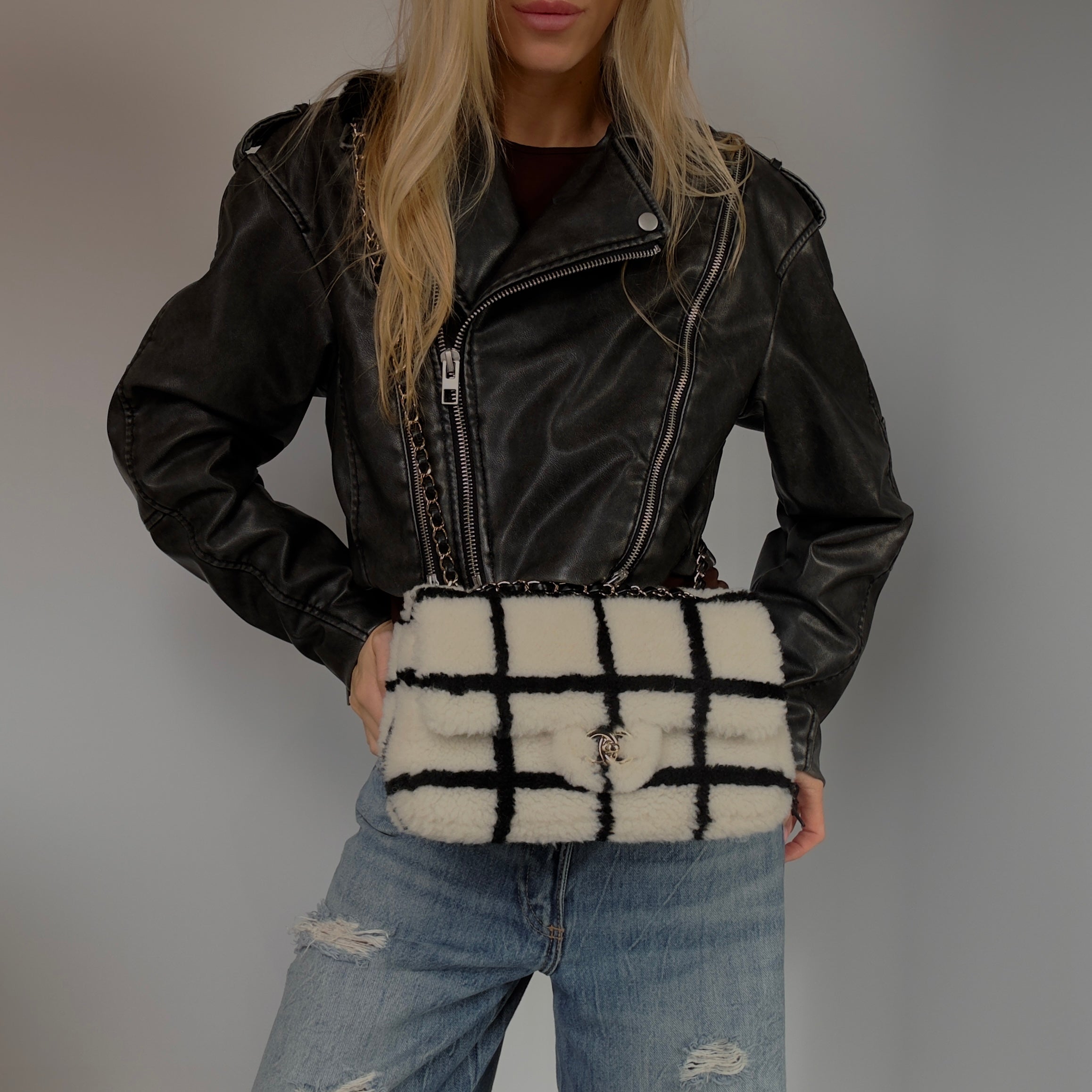Chanel Black and White Shearling Flap - Queen May