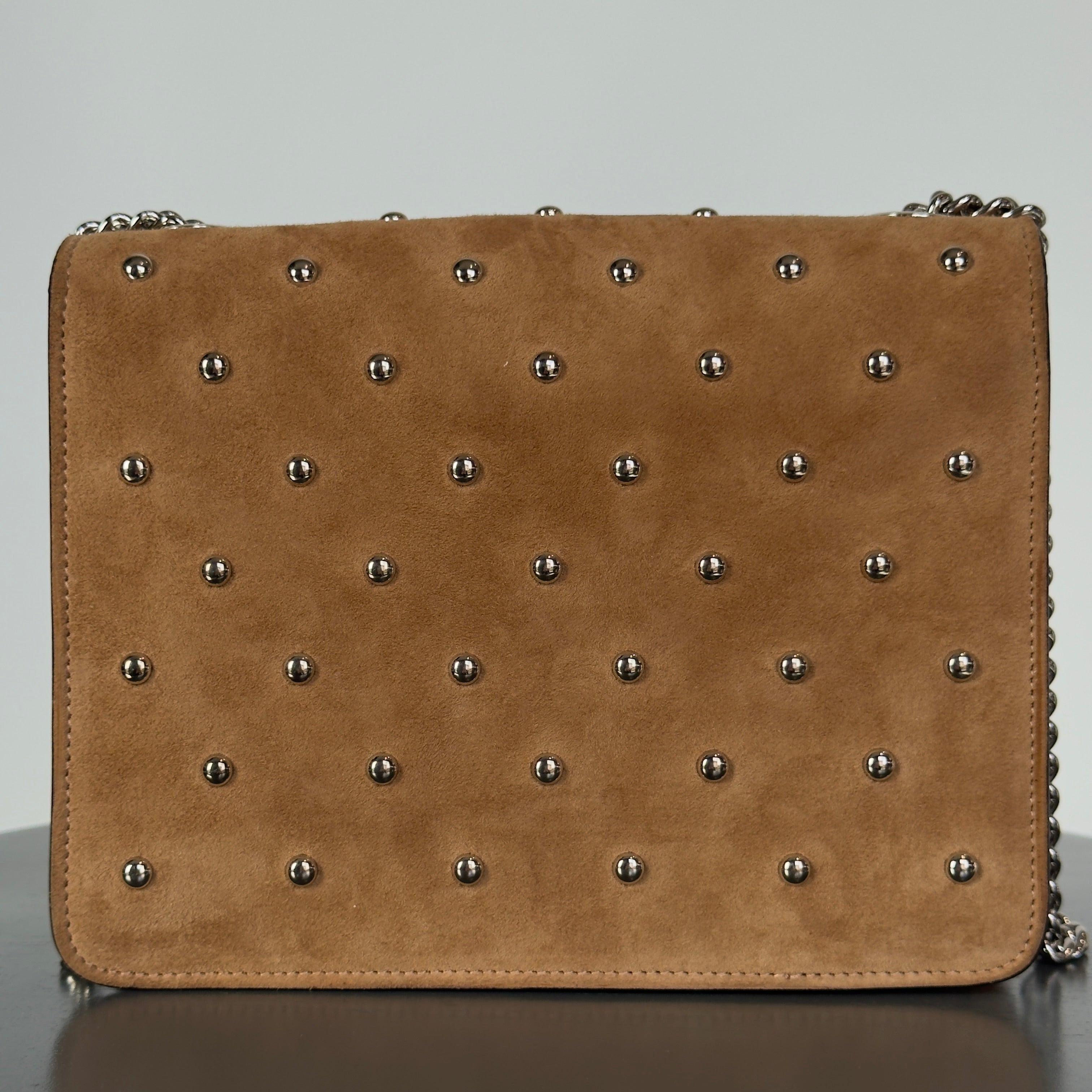 Gucci Interlocking Studded & Crystal Stones Suede Shoulder Bag Brown - Queen May