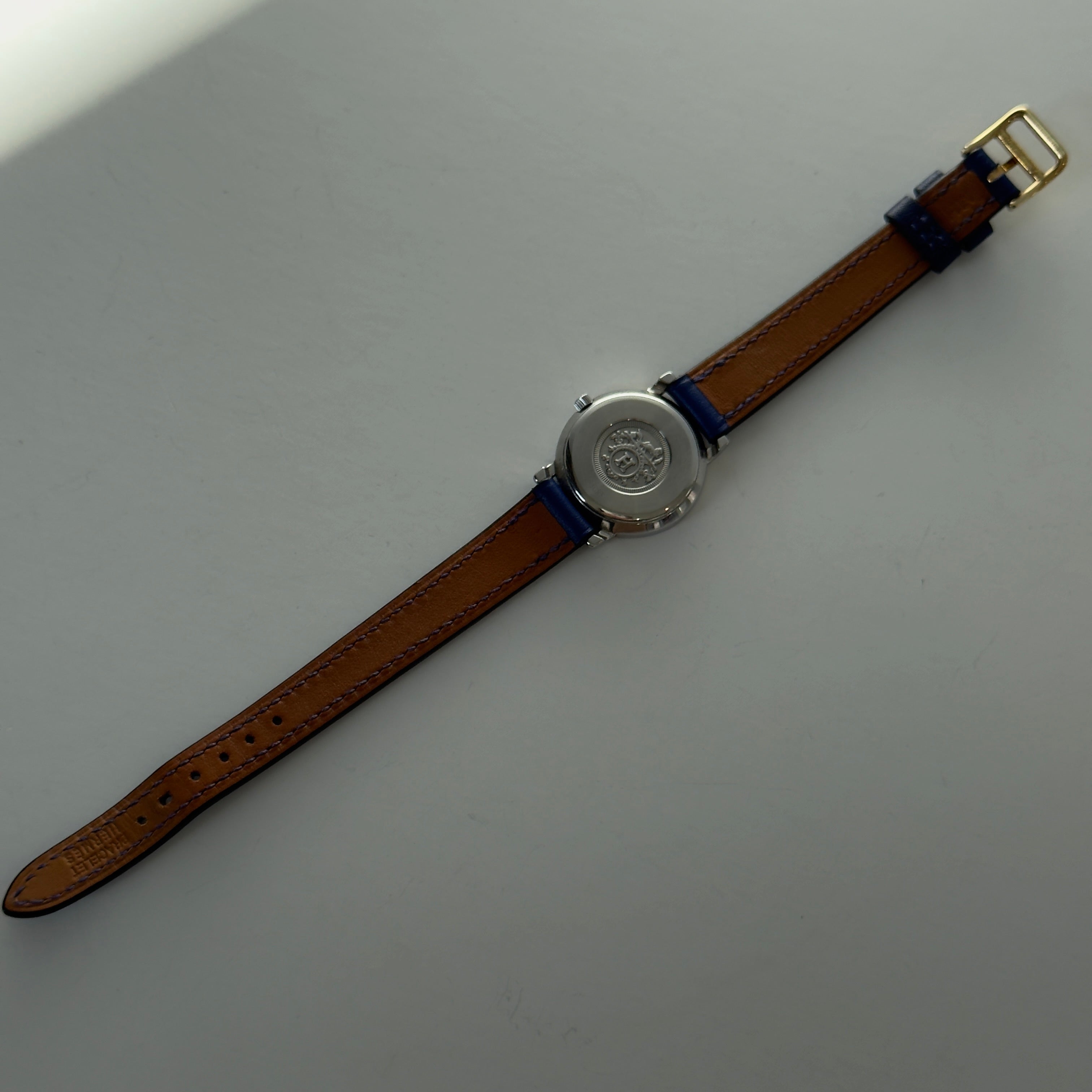 Hermes Gold Plated Sellier Watch With Blue Leather Strap - Queen May
