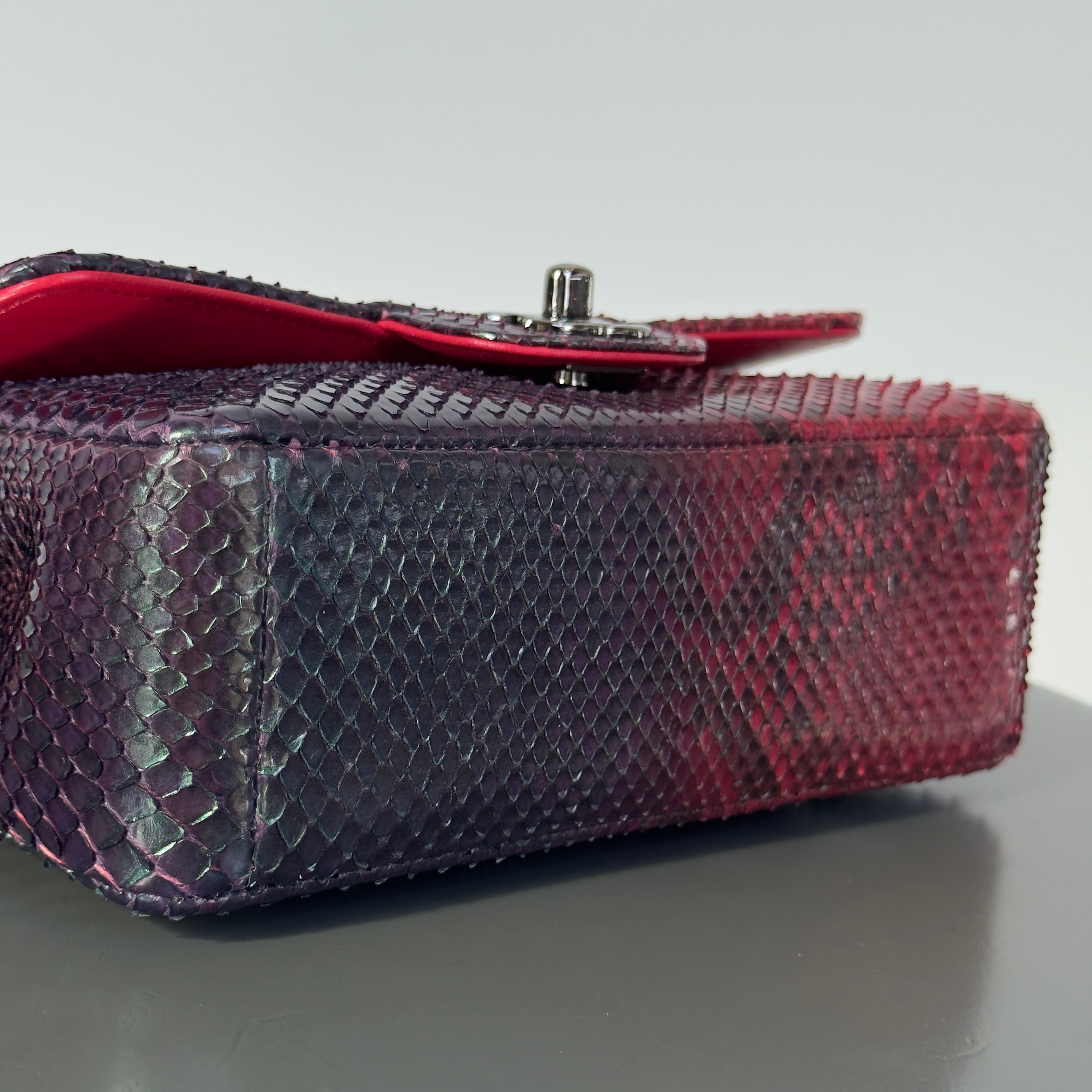 Chanel Mini Rectangular Flap Bag Red and Black Python Ruthenium Tone Hardware - Queen May