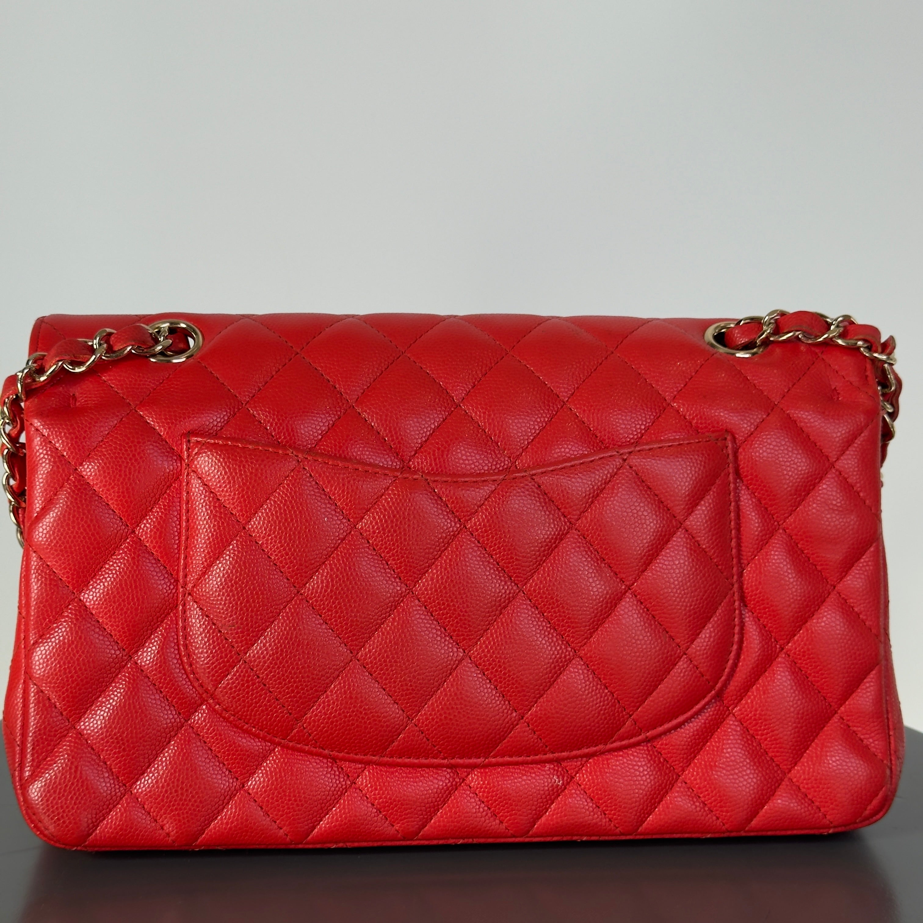 Chanel Caviar Quilted Medium Double Flap 2019 Red Orange Light Gold Hardware - Queen May