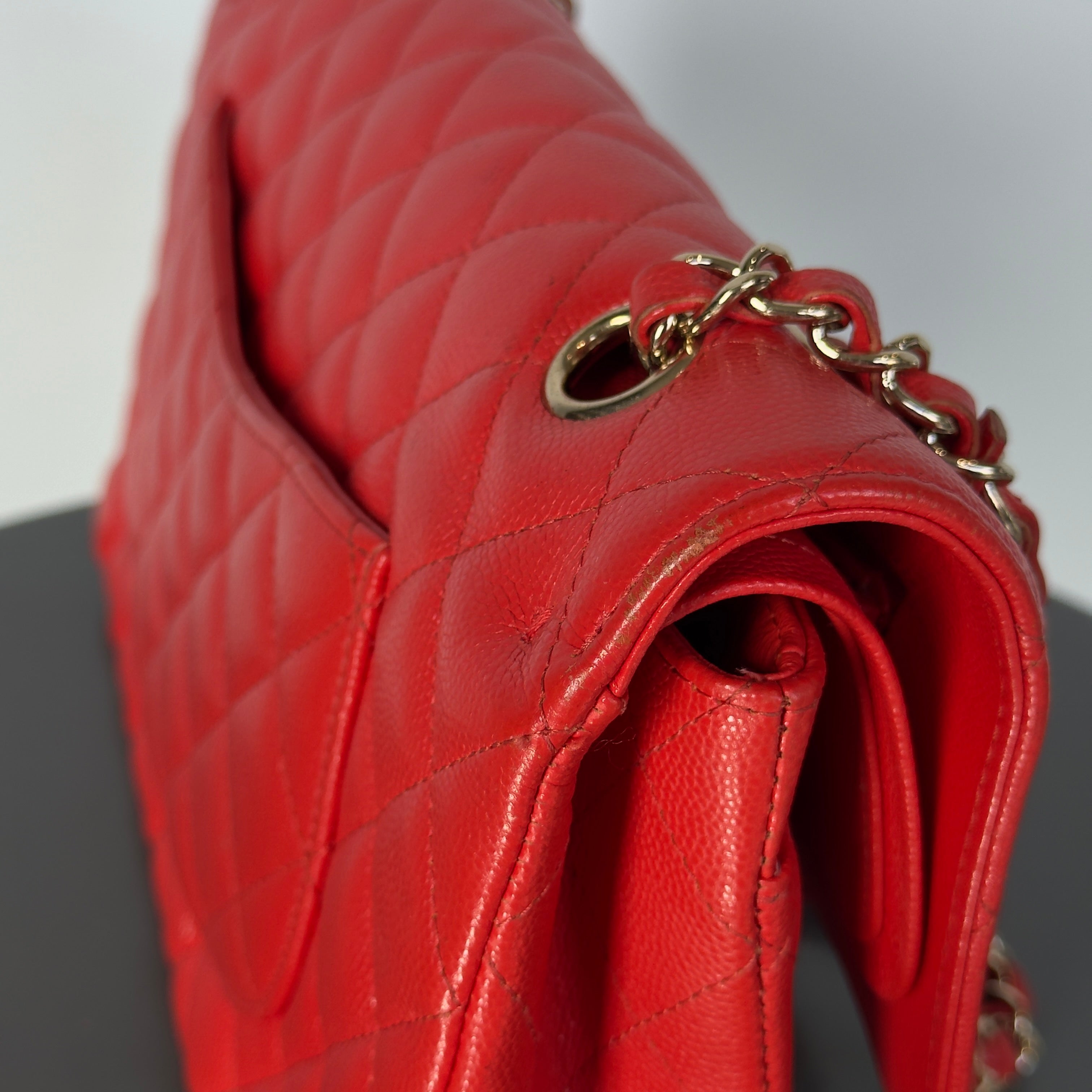 Chanel Caviar Quilted Medium Double Flap 2019 Red Orange Light Gold Hardware - Queen May