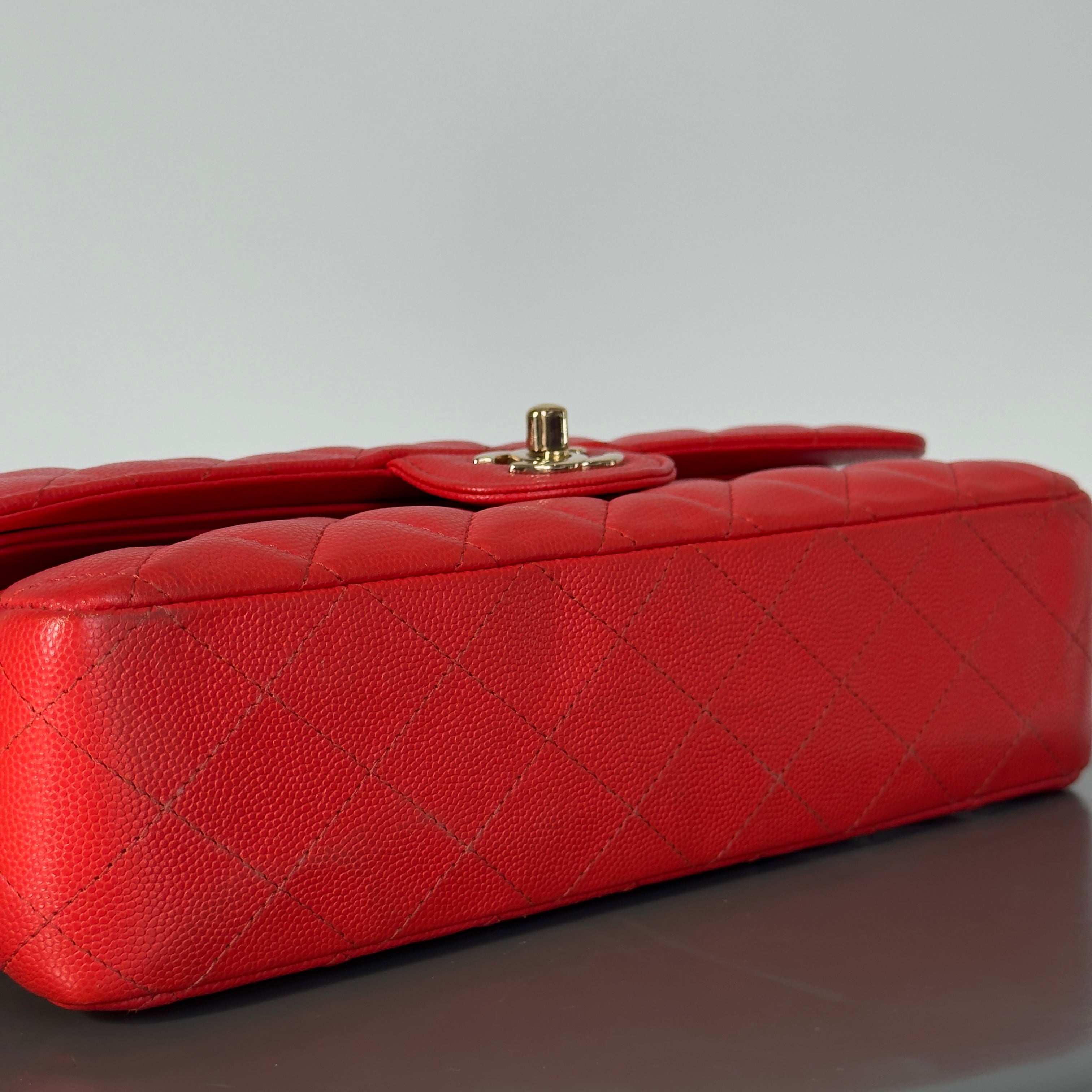 Chanel Caviar Quilted Medium Double Flap 2019 Red Orange Light Gold Hardware - Queen May