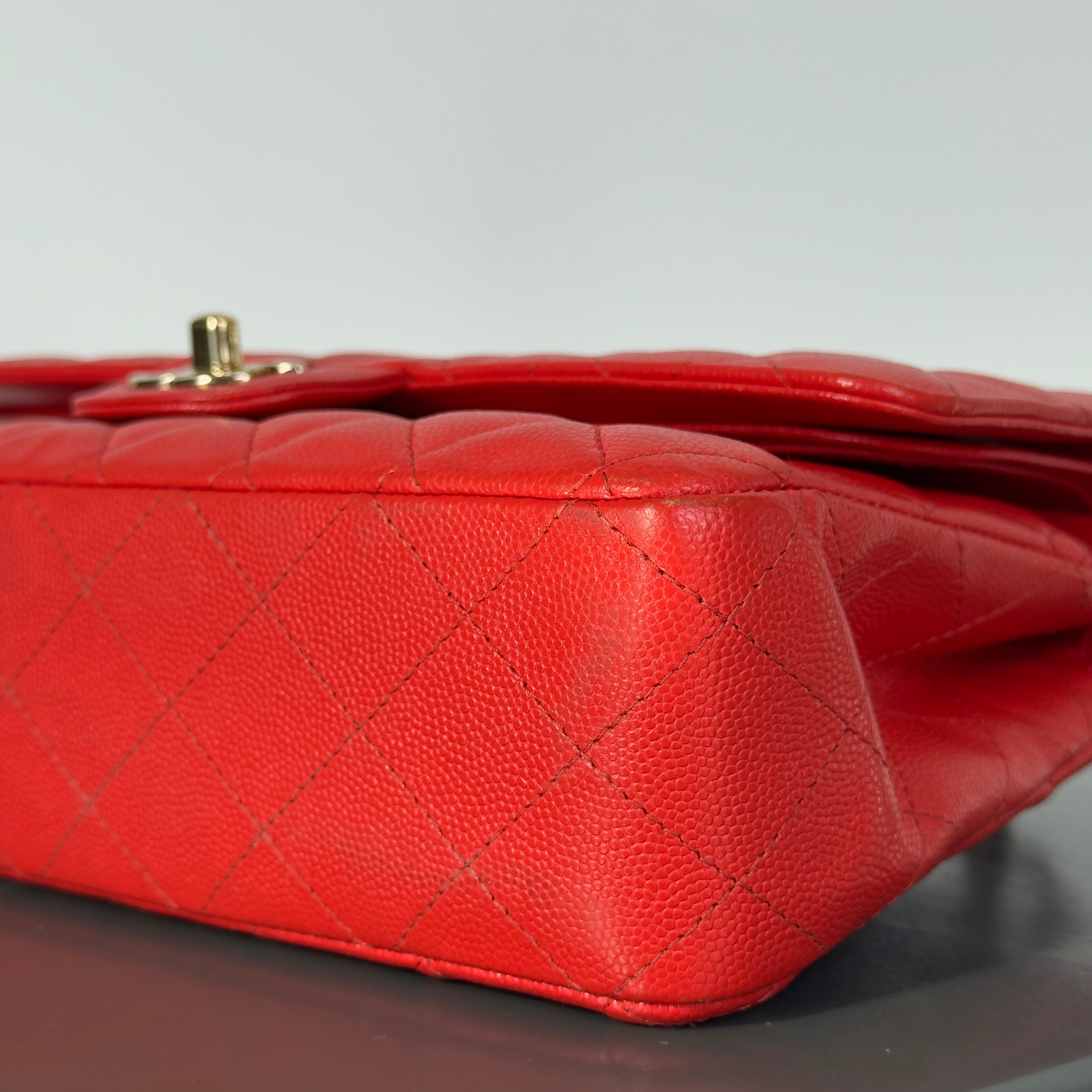 Chanel Caviar Quilted Medium Double Flap 2019 Red Orange Light Gold Hardware - Queen May