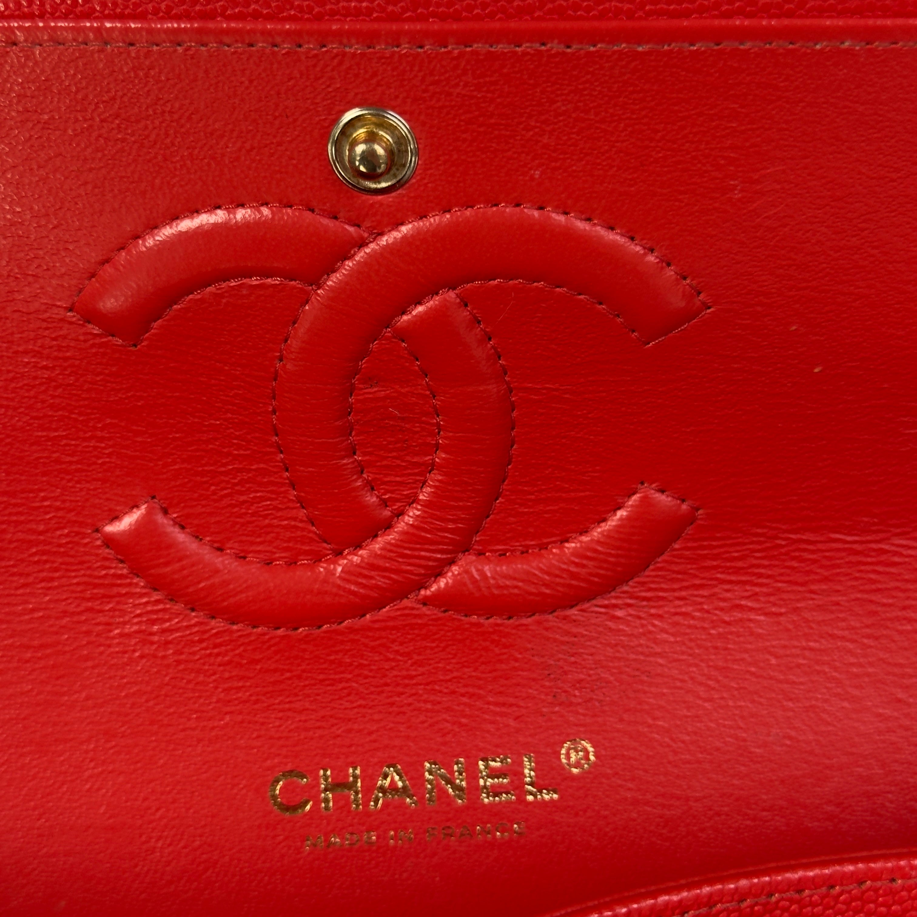 Chanel Caviar Quilted Medium Double Flap 2019 Red Orange Light Gold Hardware - Queen May