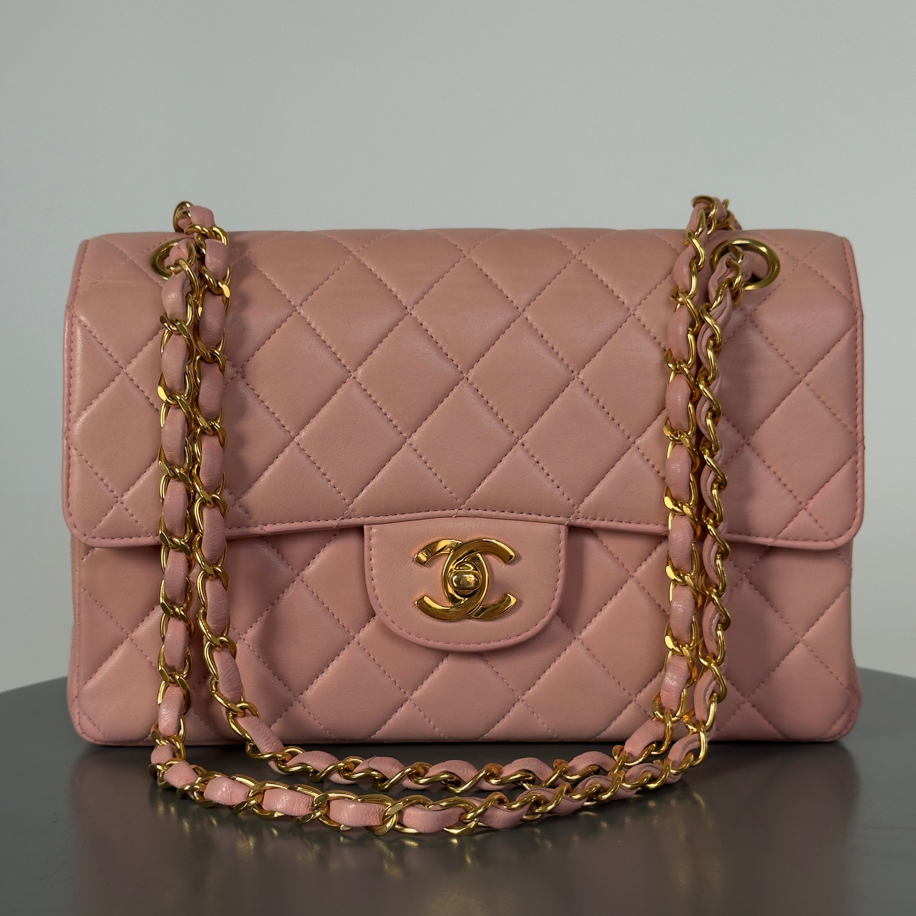 Rare Chanel Pink Lambskin Double Turnlock Flap Bag - Queen May