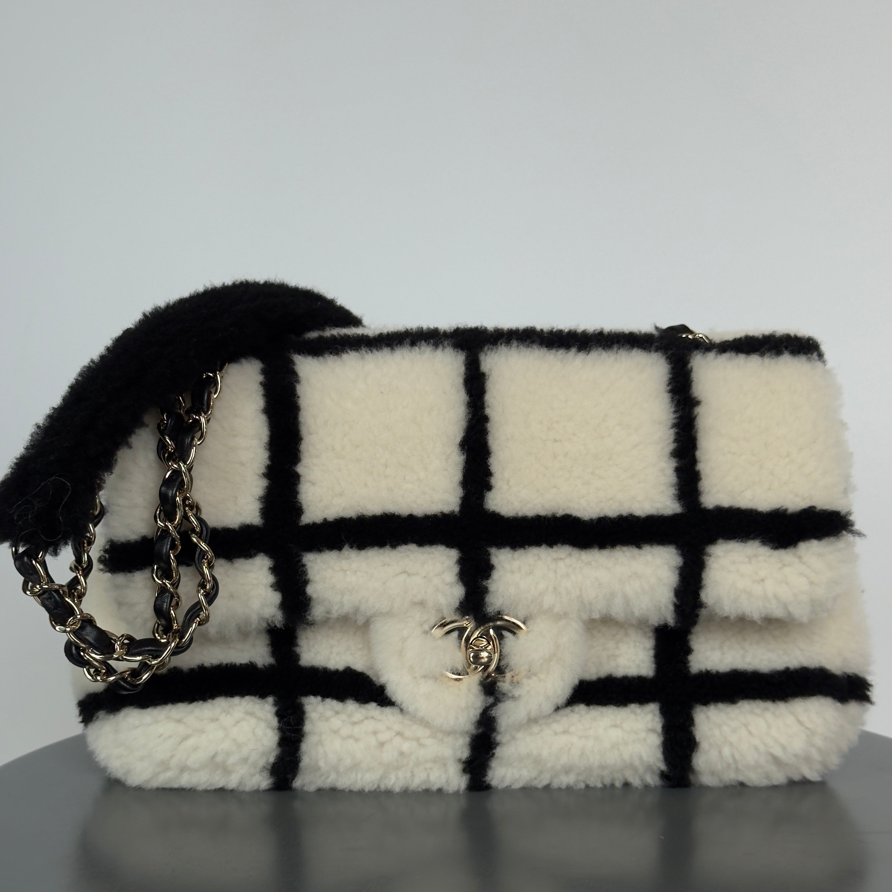 Chanel Black and White Shearling Flap - Queen May
