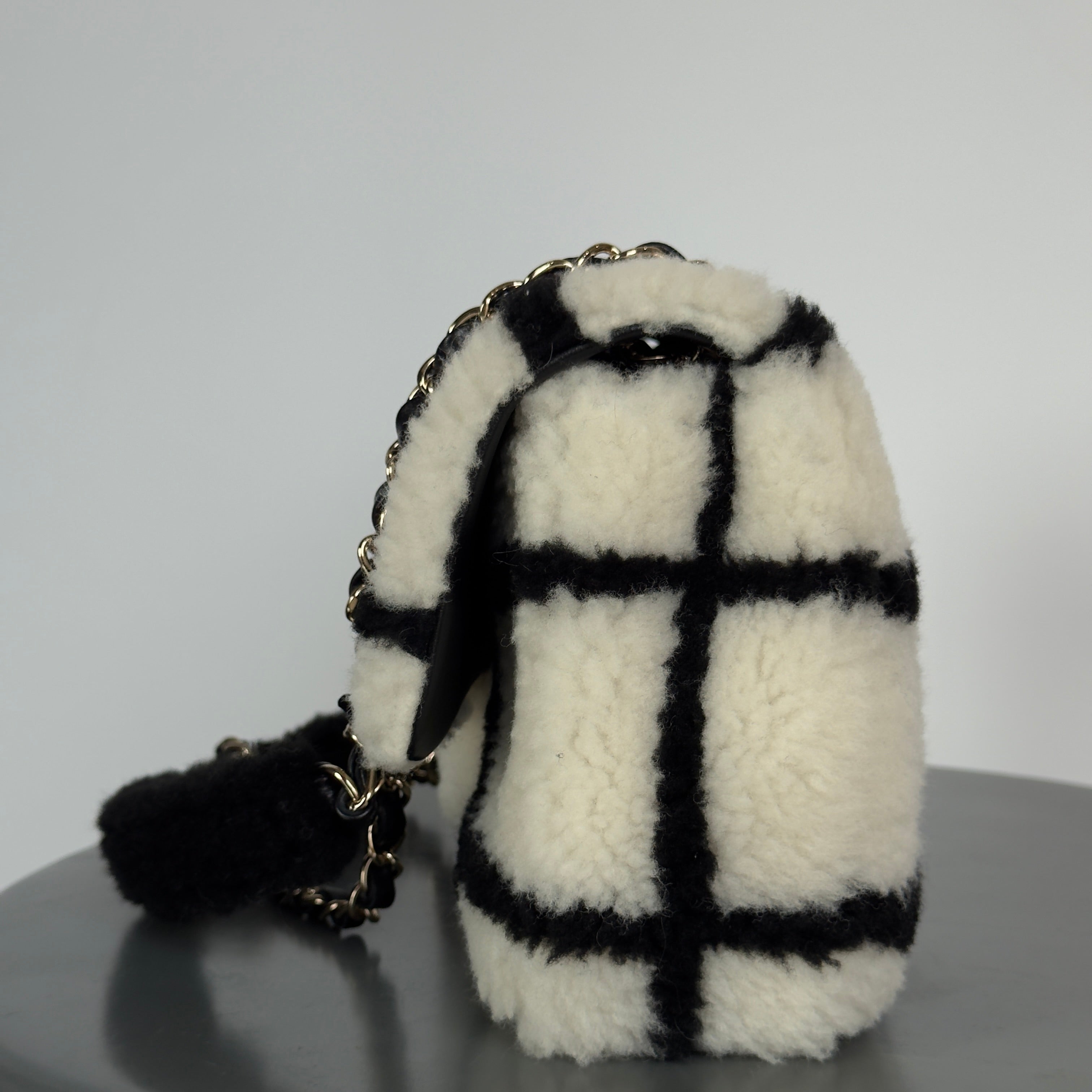 Chanel Black and White Shearling Flap - Queen May