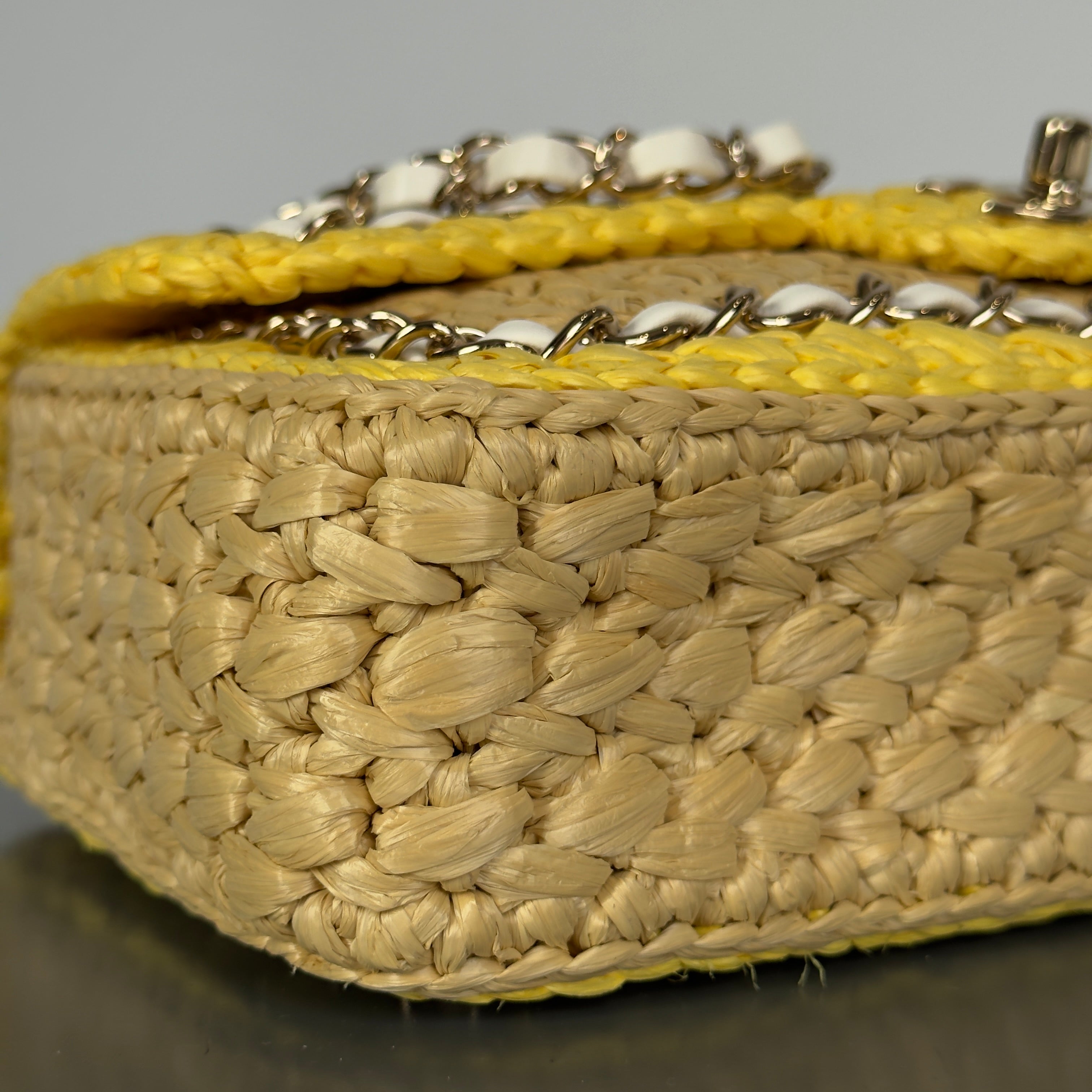 Chanel Raffia Chain Venice Beach Flap Bag Beige Yellow - Queen May