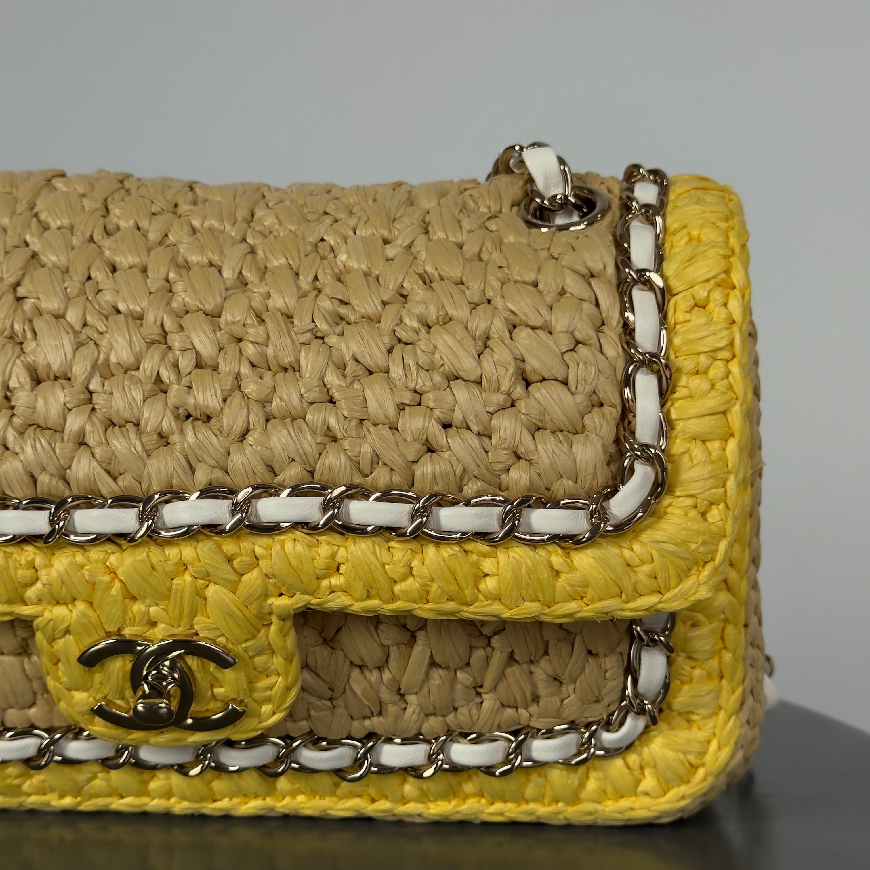 Chanel Raffia Chain Venice Beach Flap Bag Beige Yellow - Queen May