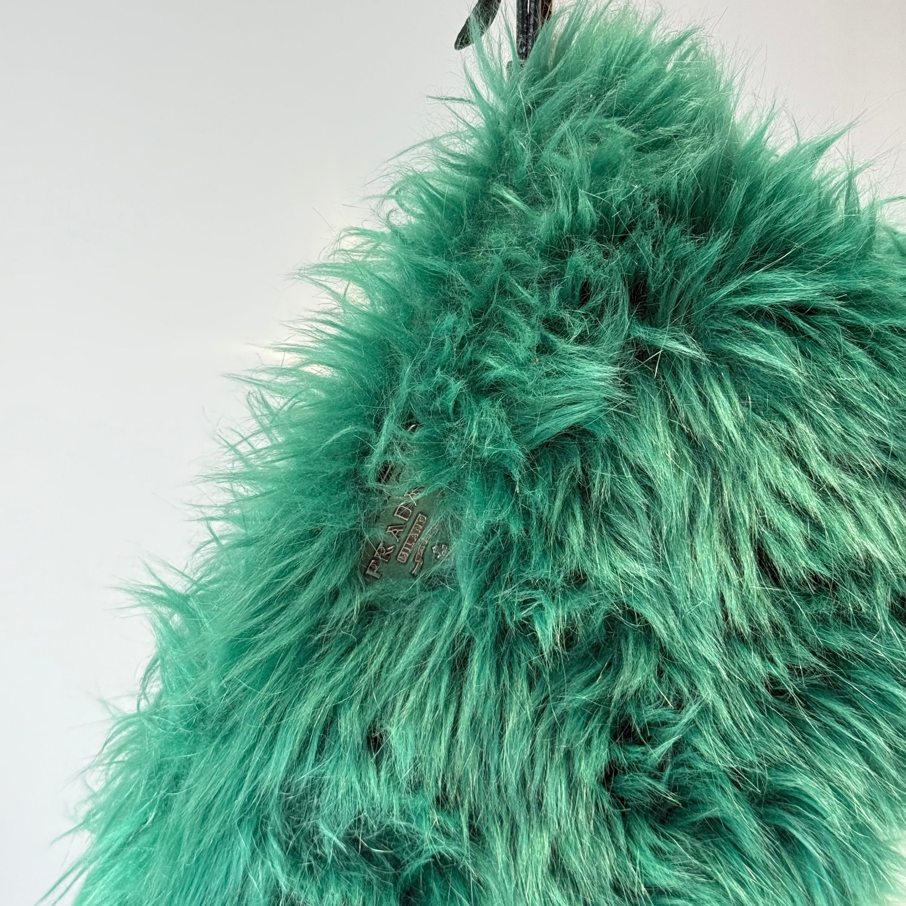 Prada Faux Fur Clutch Green - Queen May