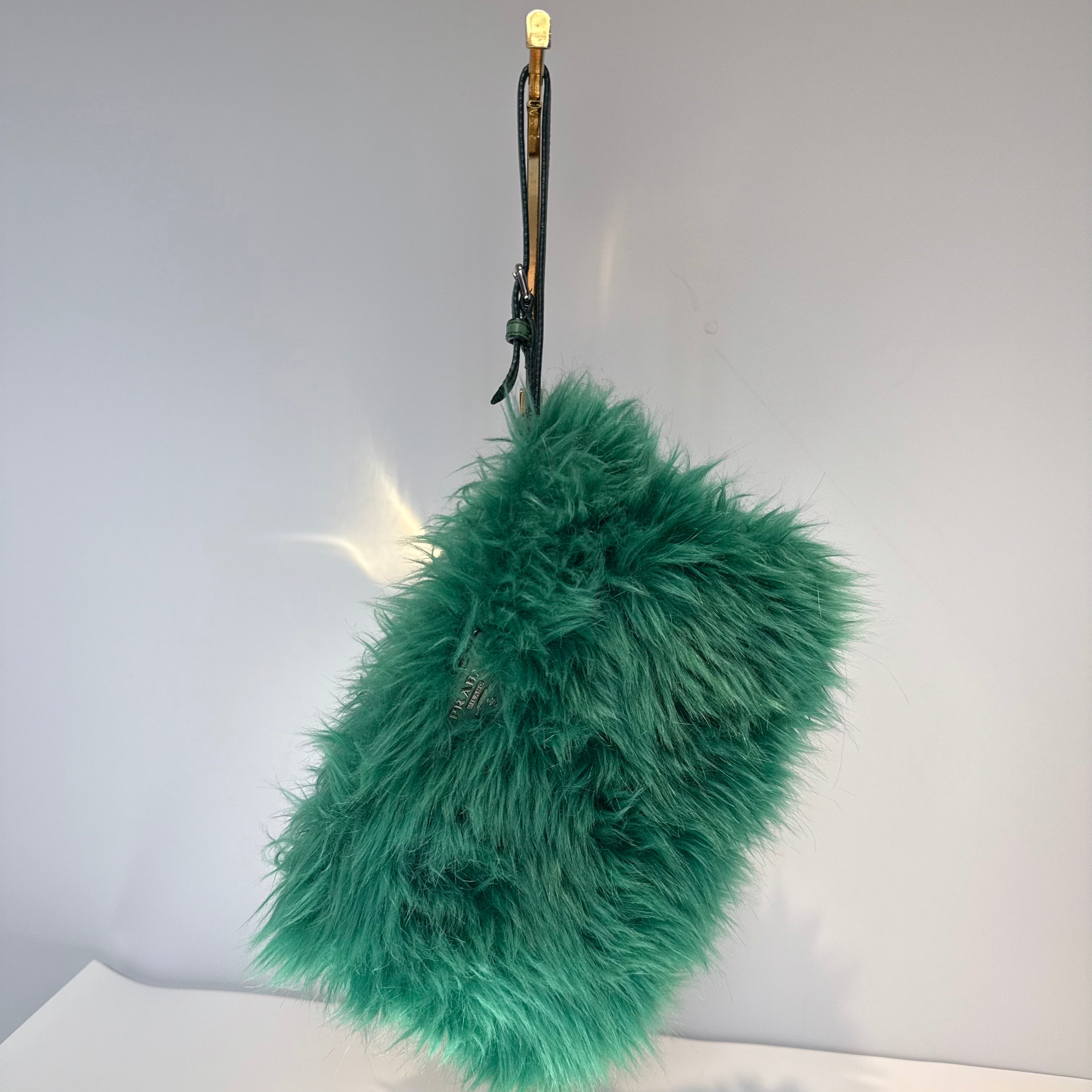Prada Faux Fur Clutch Green - Queen May