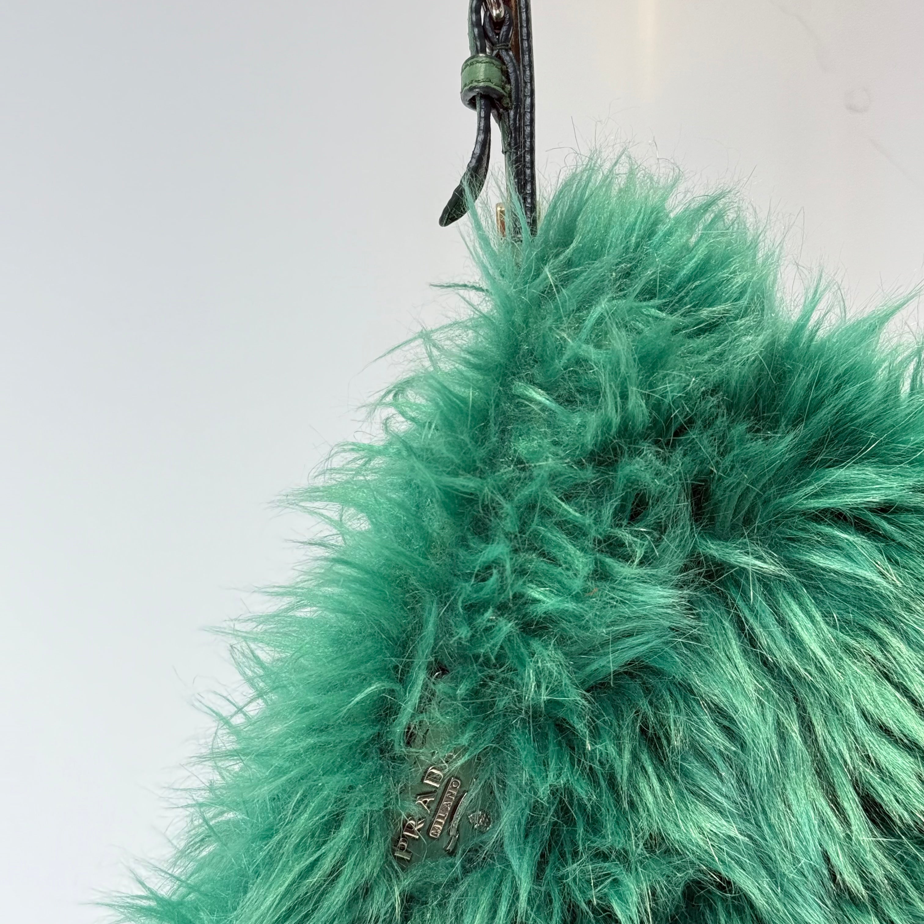 Prada Faux Fur Clutch Green - Queen May