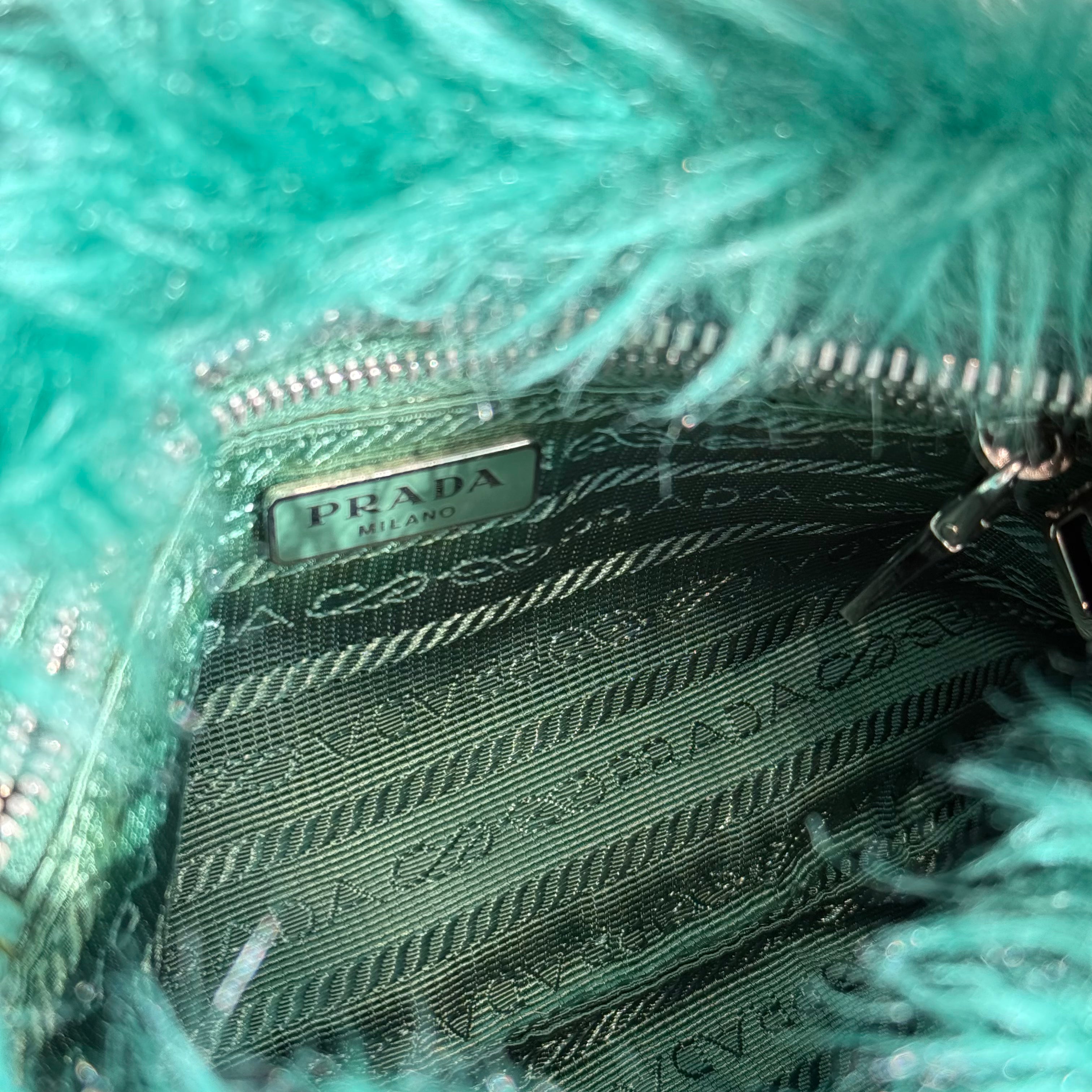 Prada Faux Fur Clutch Green - Queen May
