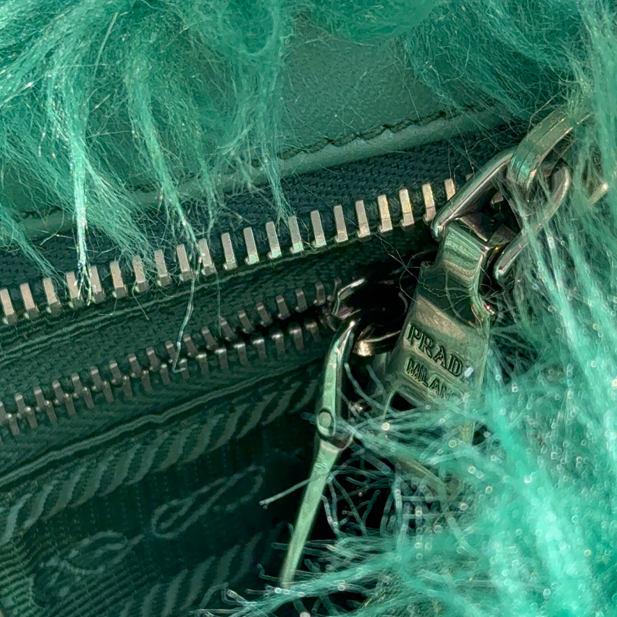 Prada Faux Fur Clutch Green - Queen May