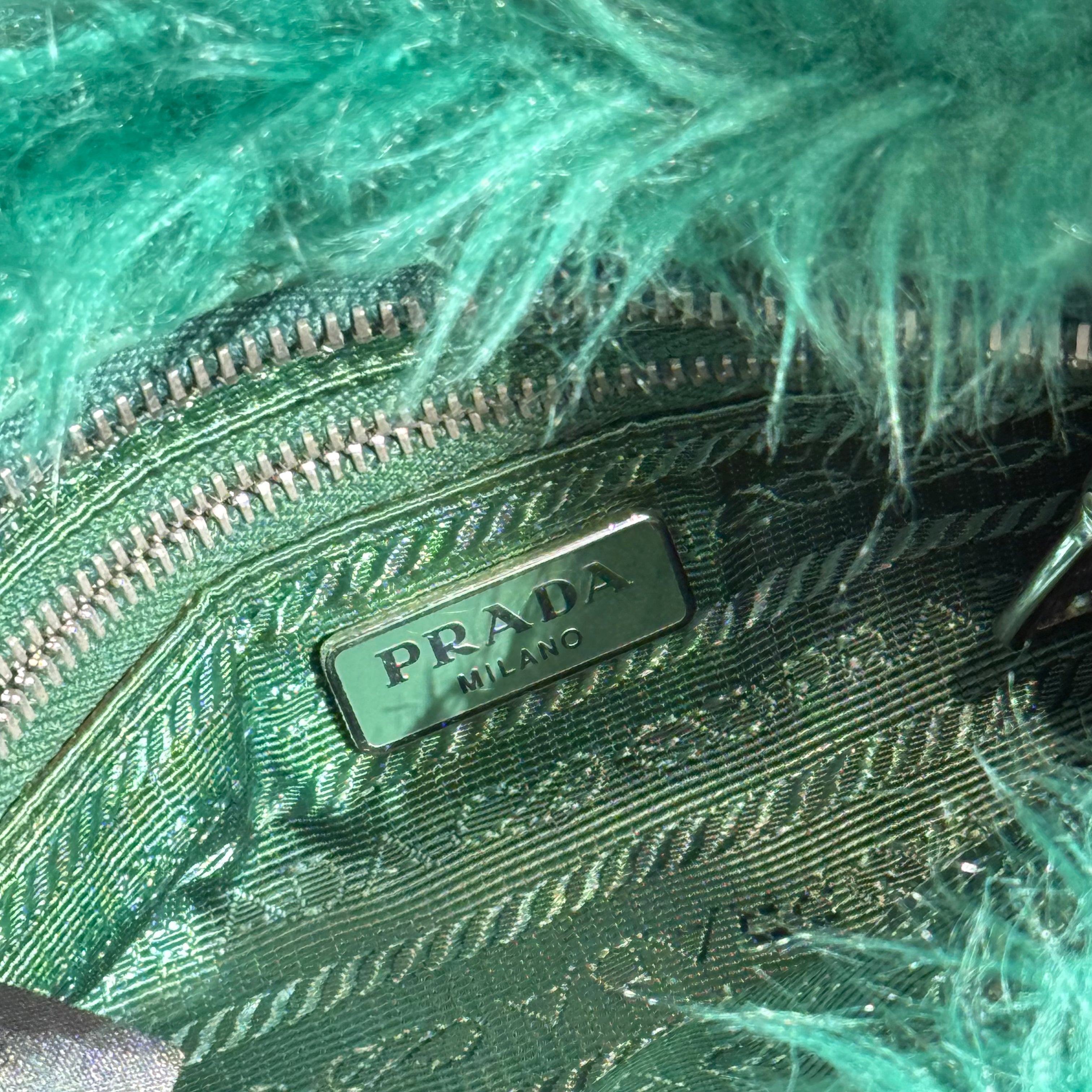 Prada Faux Fur Clutch Green - Queen May