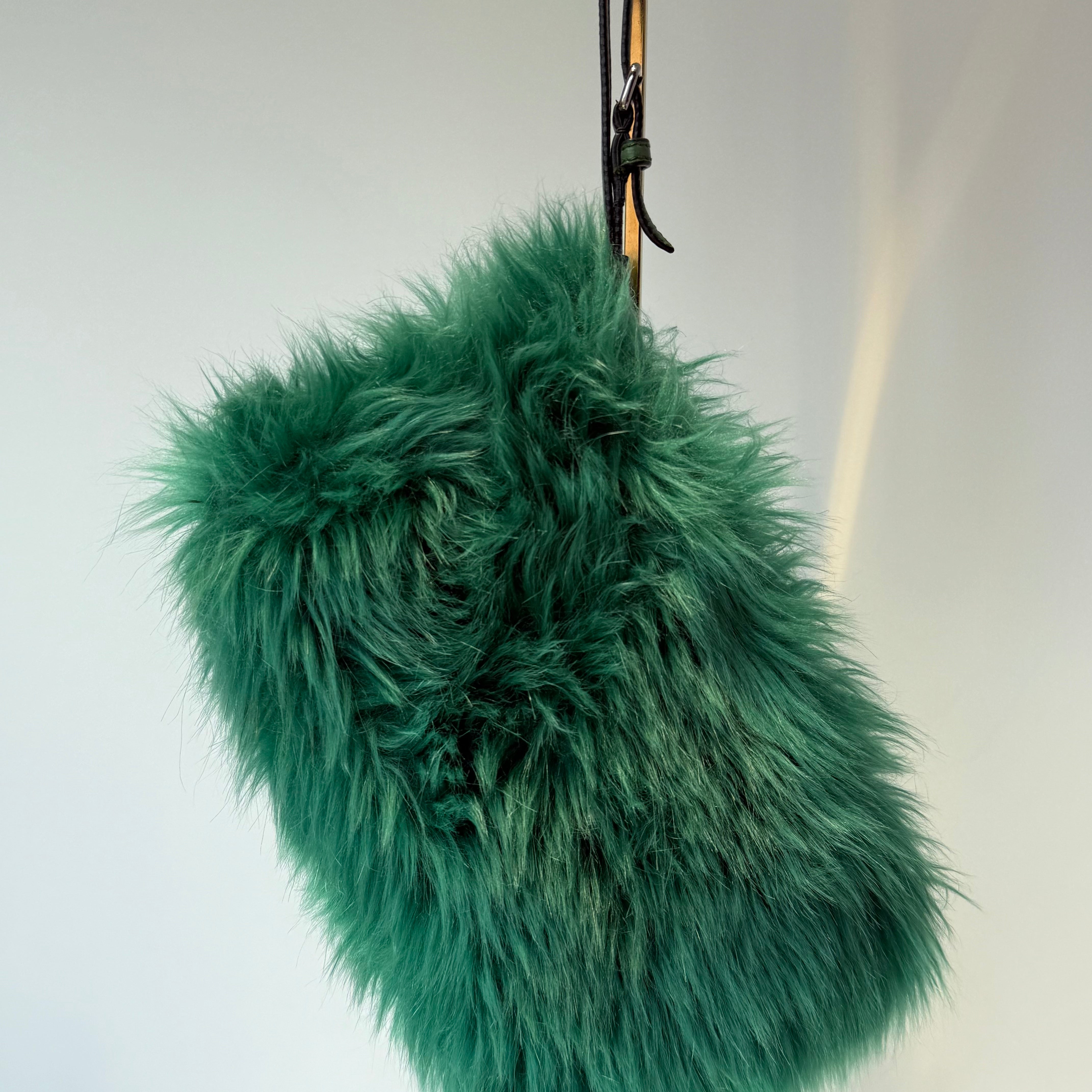 Prada Faux Fur Clutch Green - Queen May