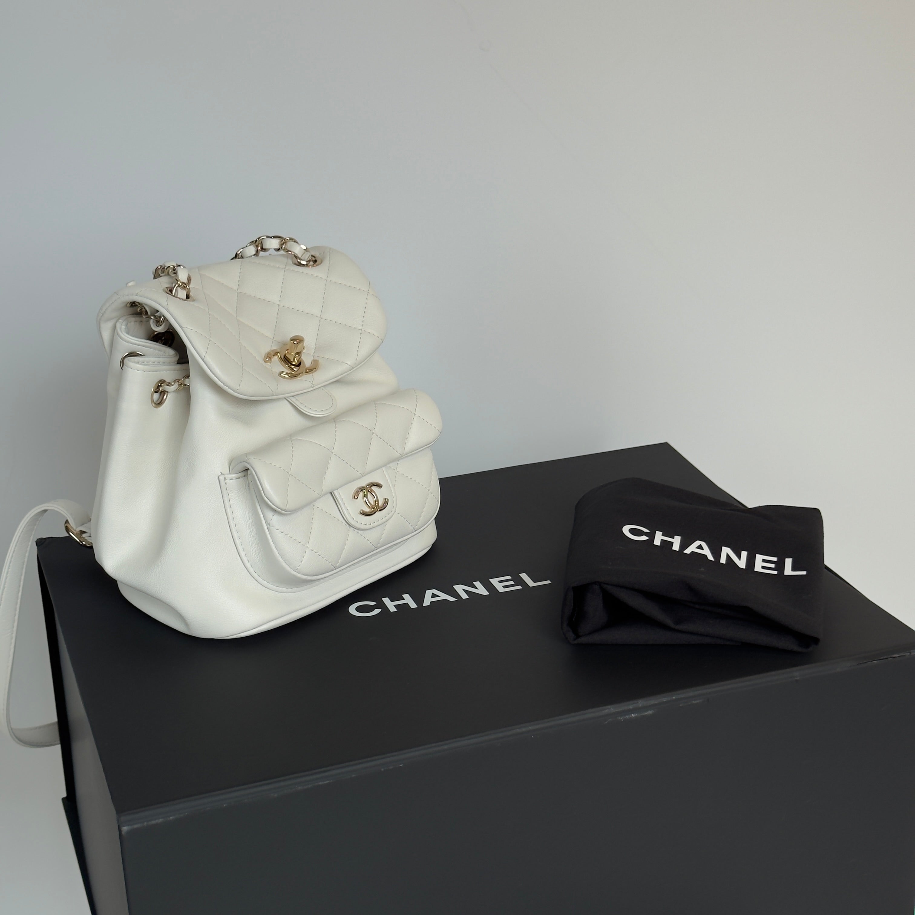 Chanel Small Duma Pockets Drawstring Backpack White