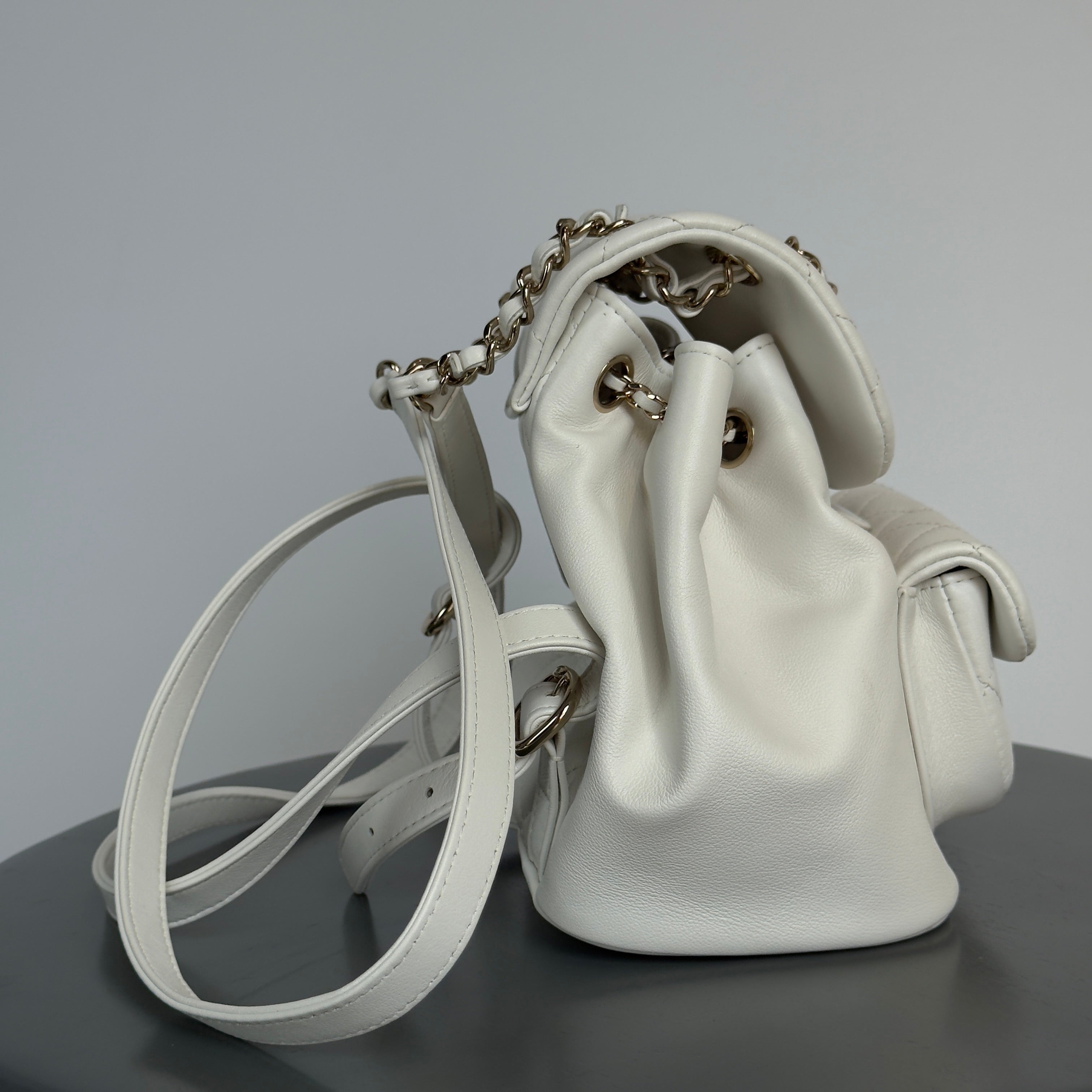 Chanel Small Duma Pockets Drawstring Backpack White