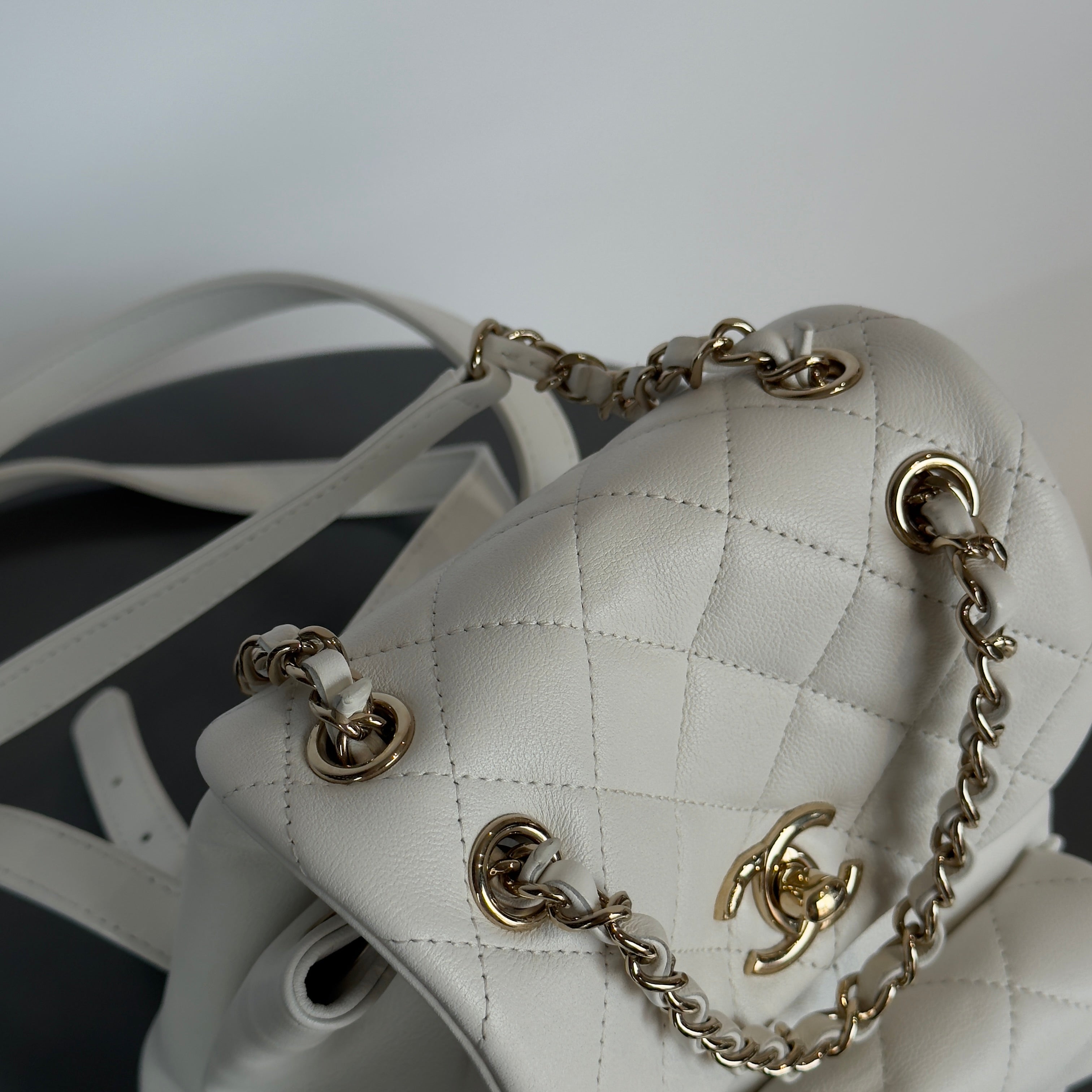Chanel Small Duma Pockets Drawstring Backpack White