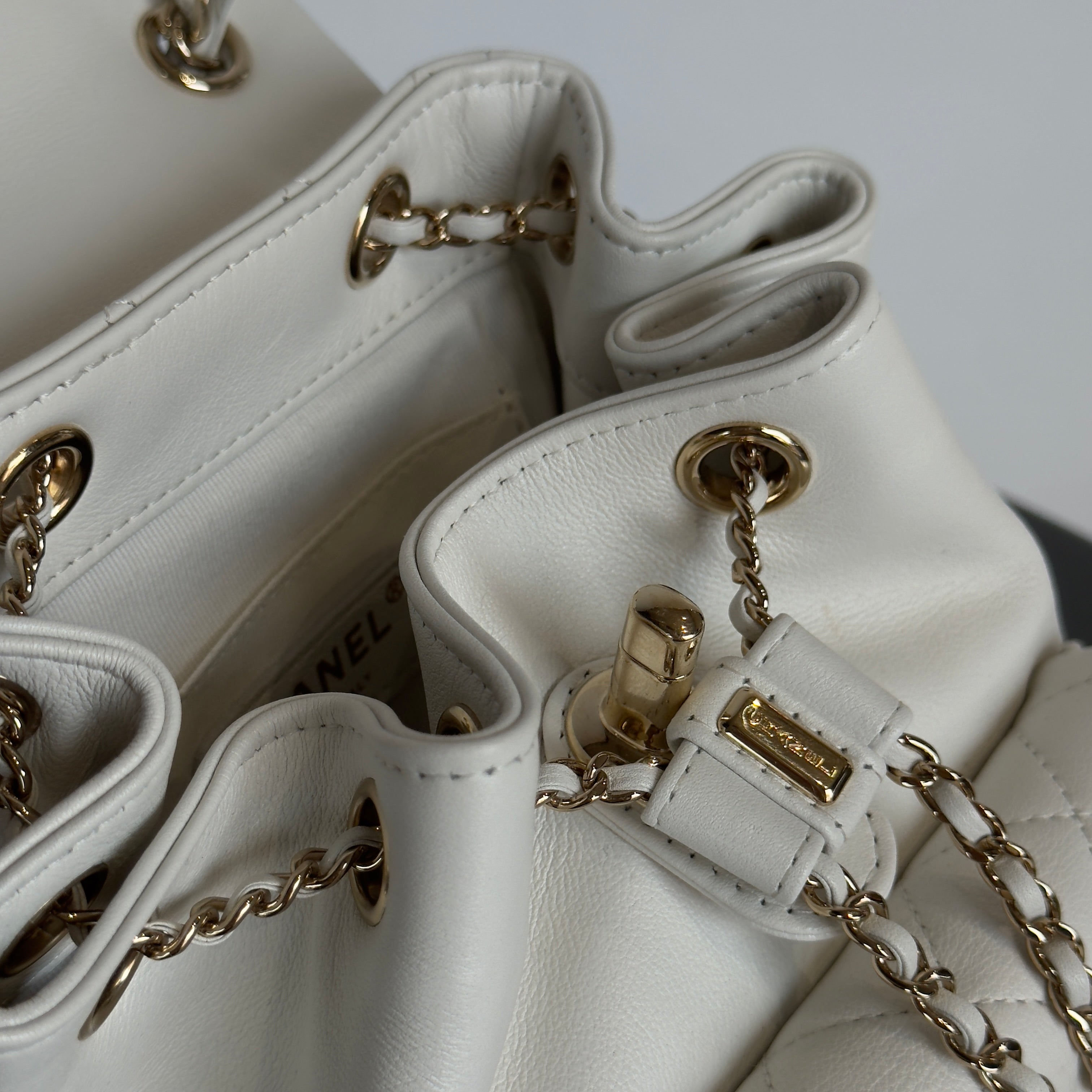 Chanel Small Duma Pockets Drawstring Backpack White