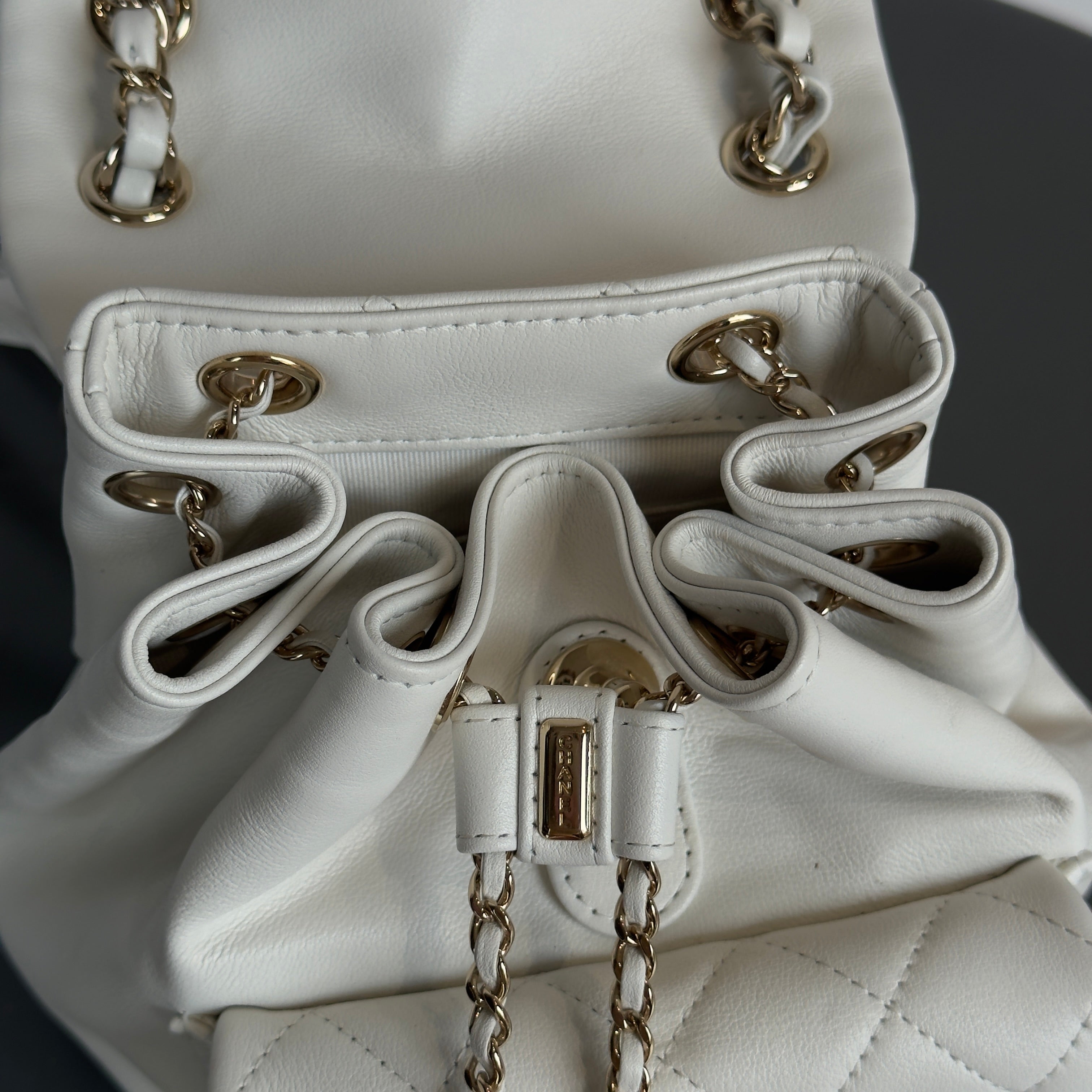 Chanel Small Duma Pockets Drawstring Backpack White