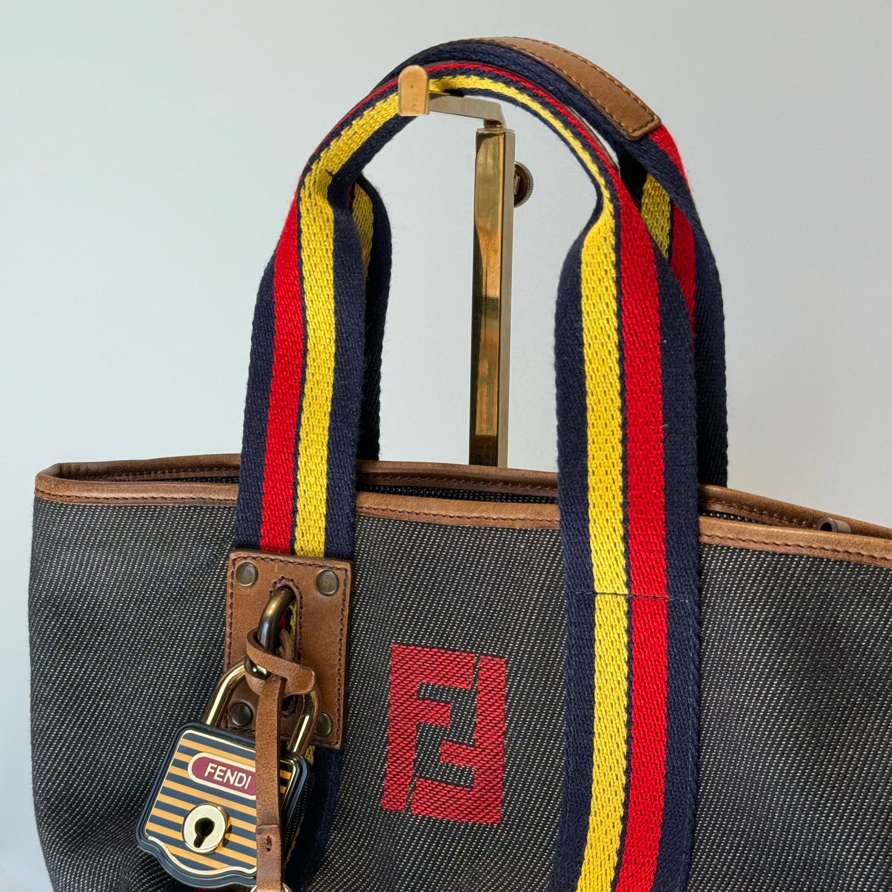 Fendi Lock Shopping Tote Denim Mini Blue - Queen May