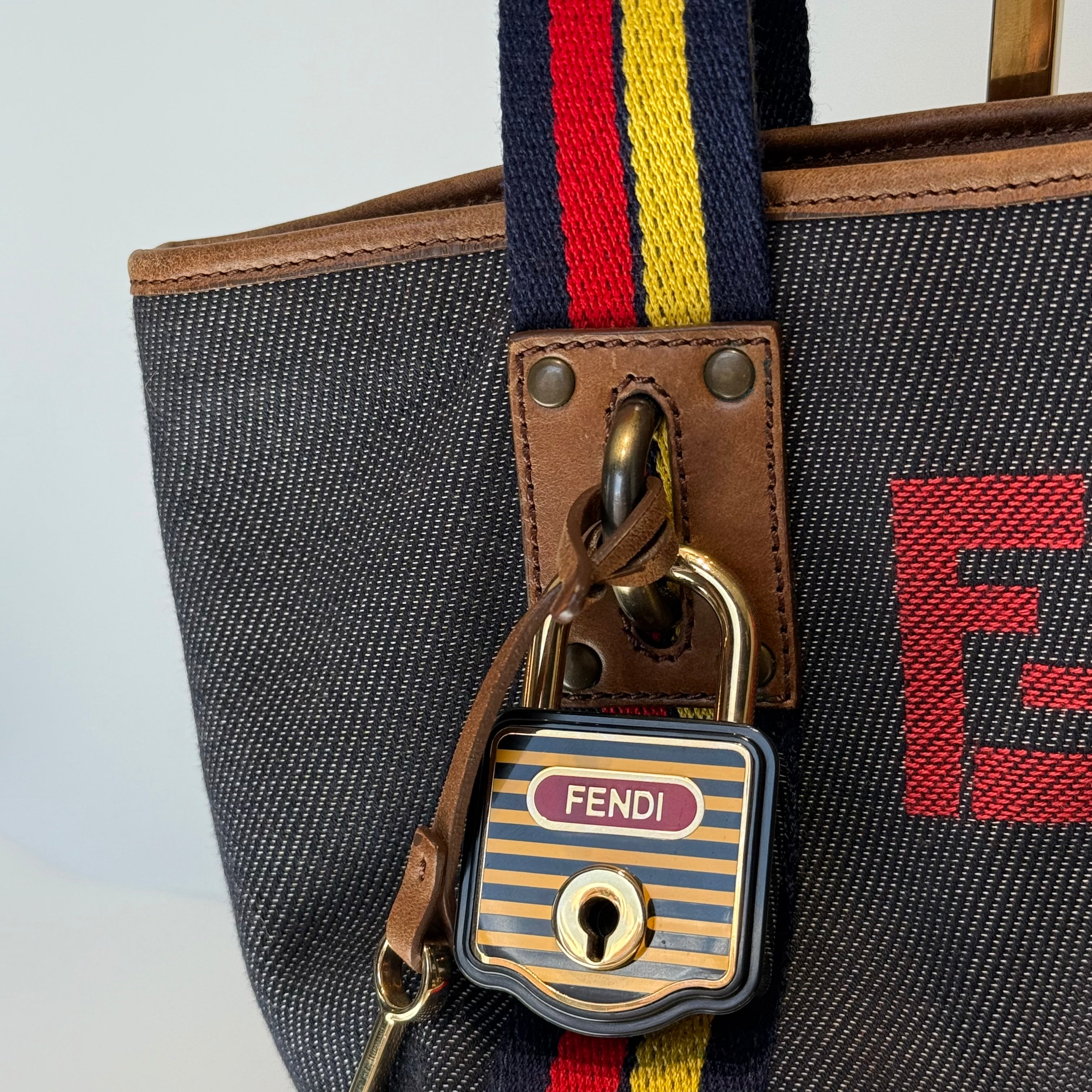 Fendi Lock Shopping Tote Denim Mini Blue - Queen May