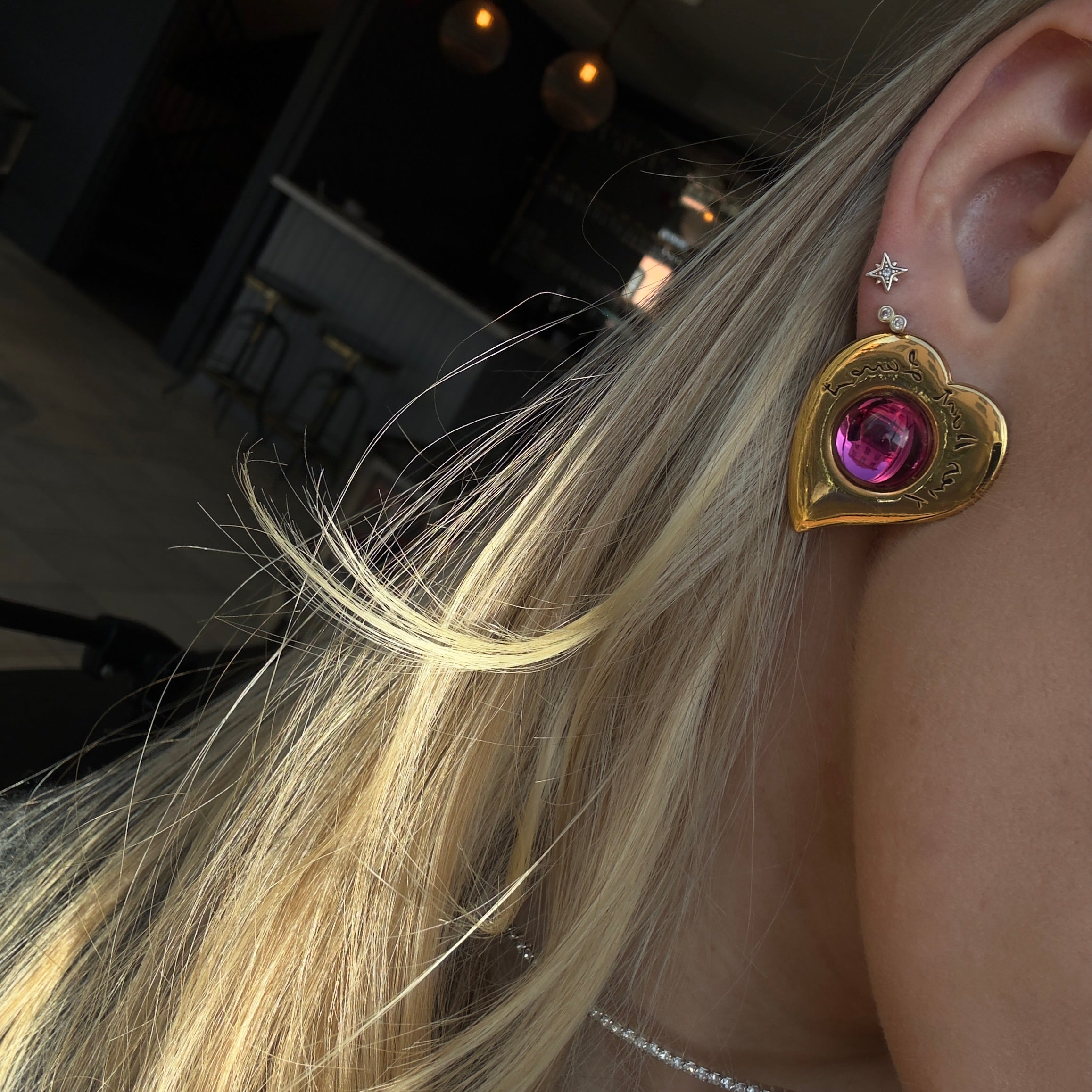 Rare Vintage Yves Saint Laurent Heart Cabochon Clip On Earring - Queen May
