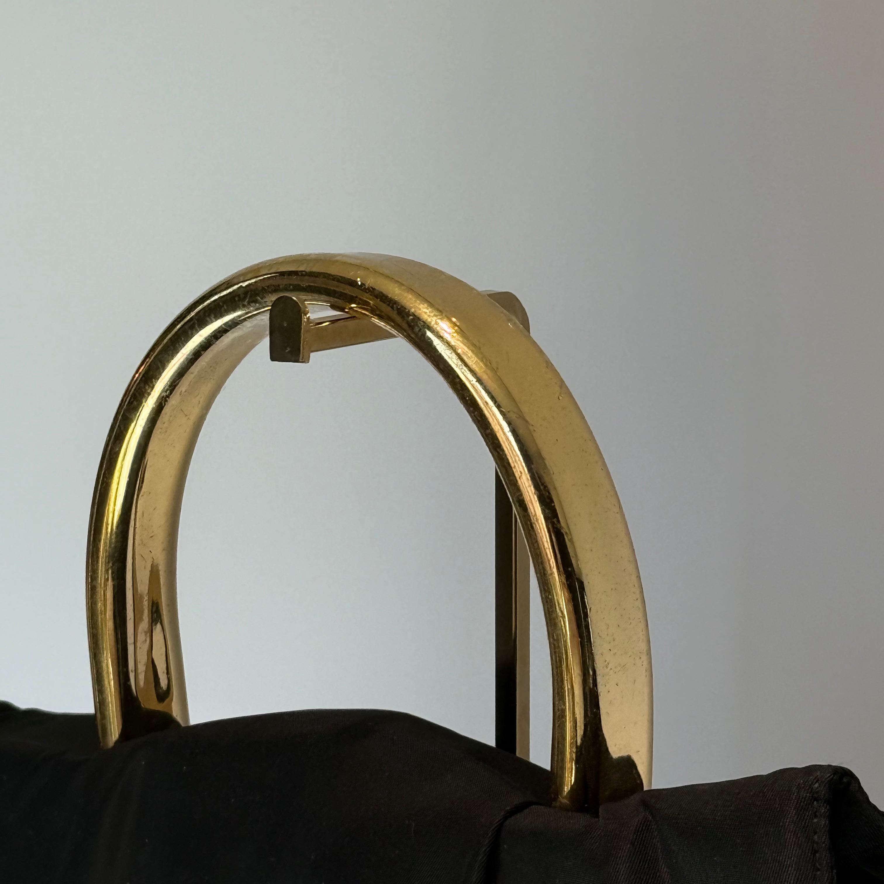 Prada Tessuto Nylon Gold Metal Handle Large Logo - Queen May