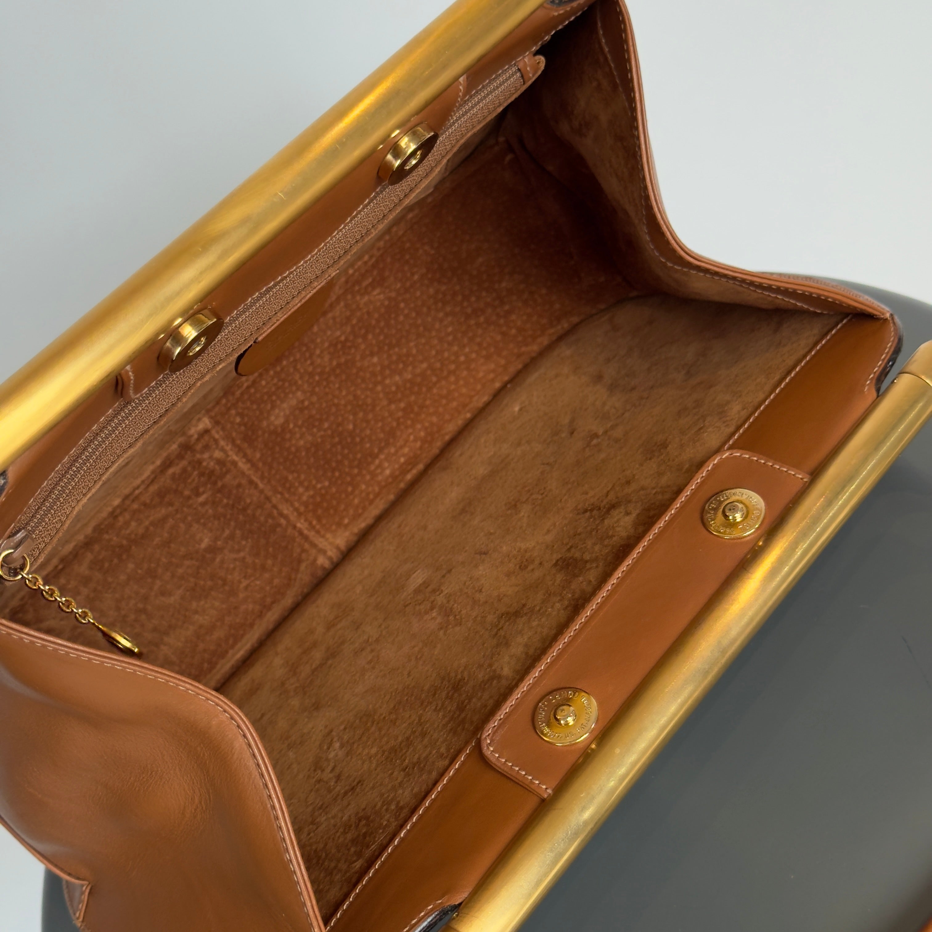 Gucci By Tom Ford 2000-2001 Snafflebit Frame Top Handle Bag Camel Suede & Smooth Tan Calf Leather - Queen May