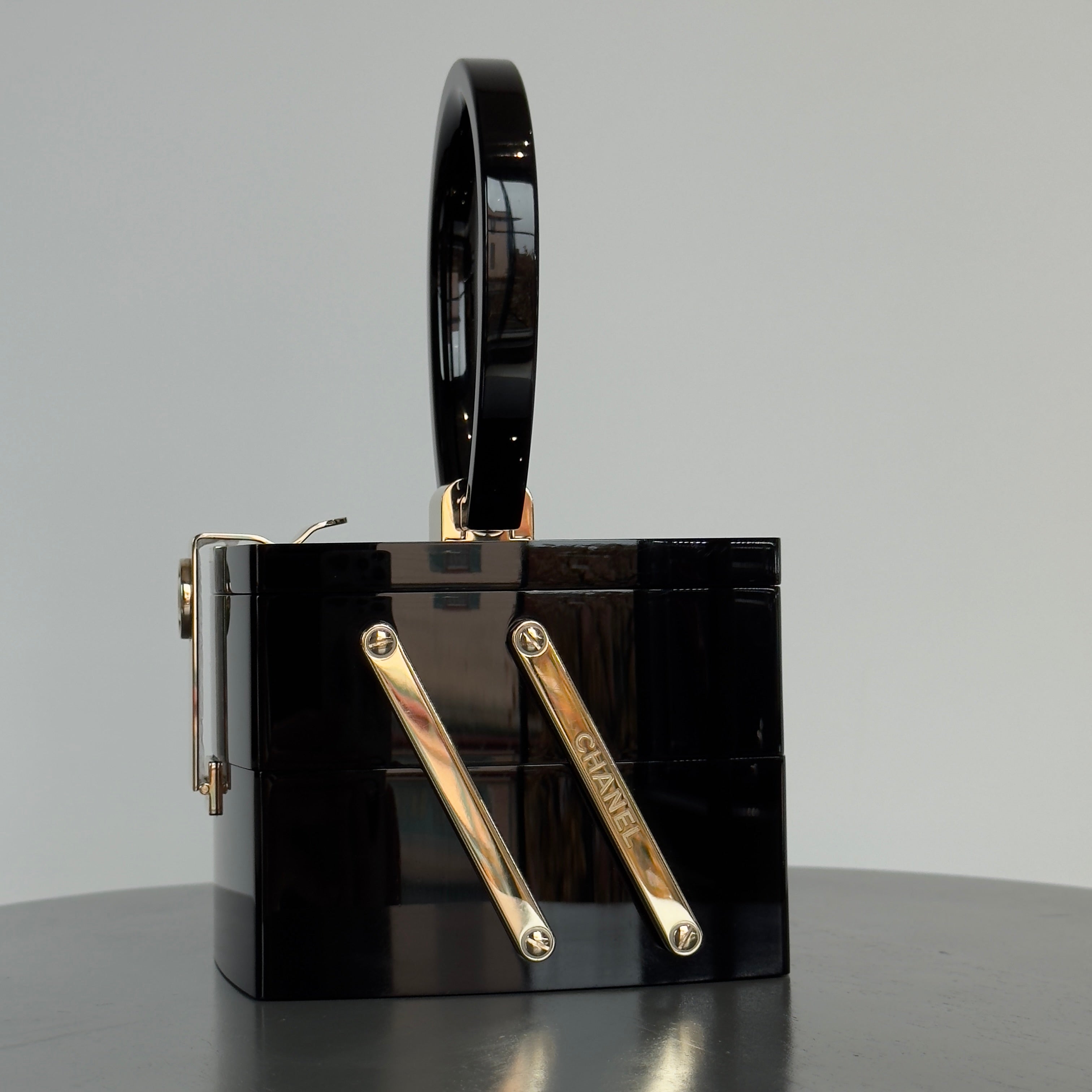 Chanel Black Lucite Devil Wears Prada Runway Top Handle Bag Fall 2016 Minaudiere