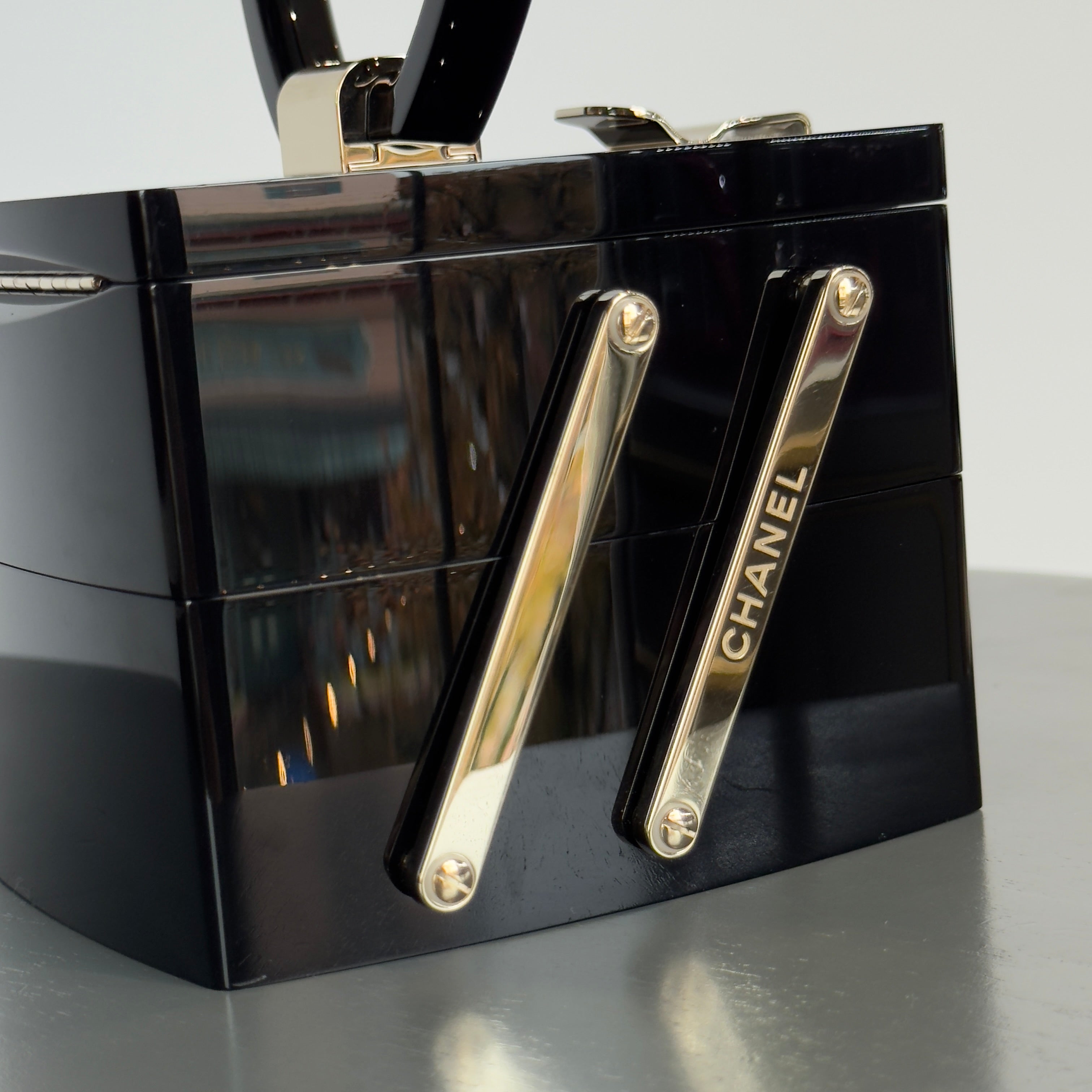 Chanel Black Lucite Devil Wears Prada Runway Top Handle Bag Fall 2016 Minaudiere