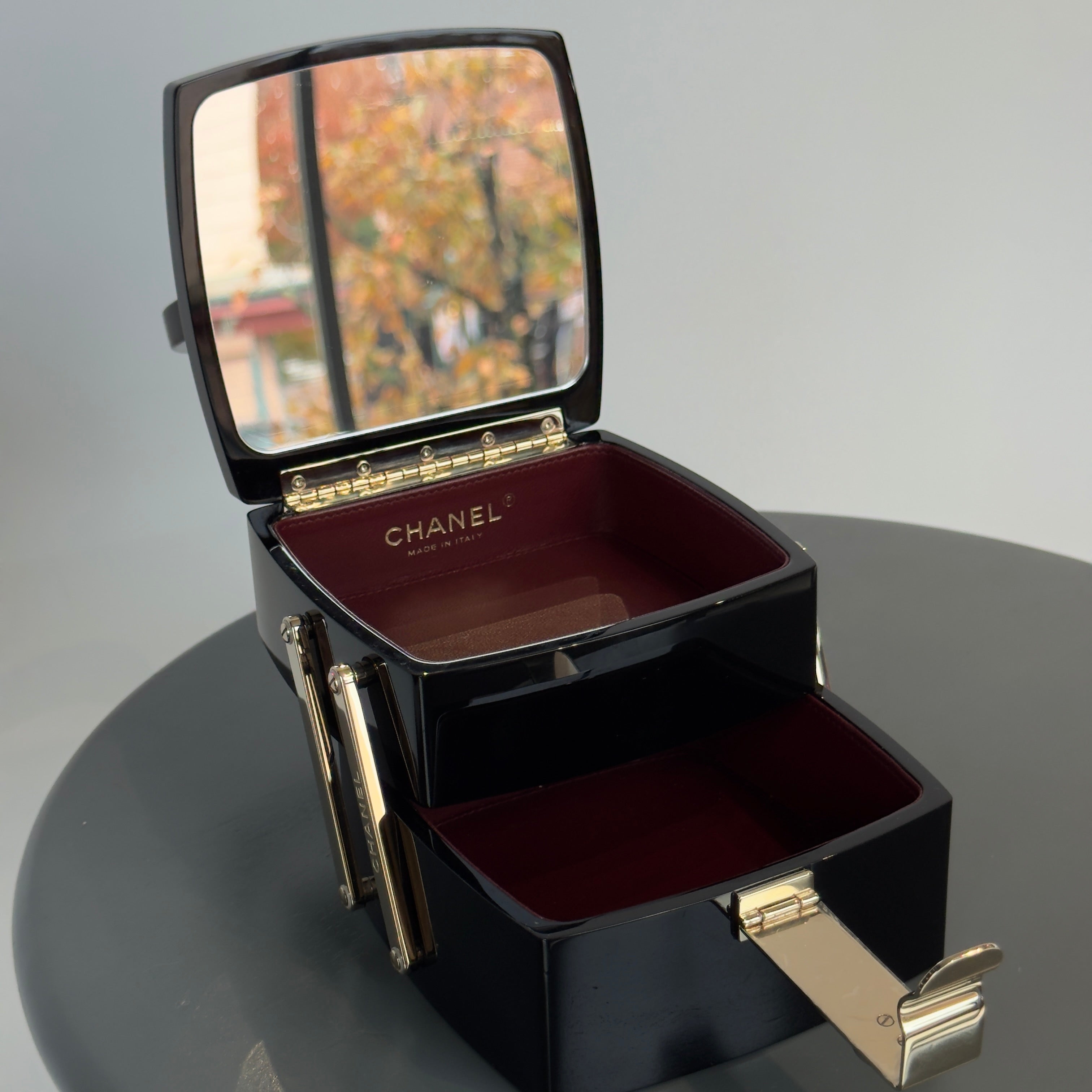 Chanel Black Lucite Devil Wears Prada Runway Top Handle Bag Fall 2016 Minaudiere