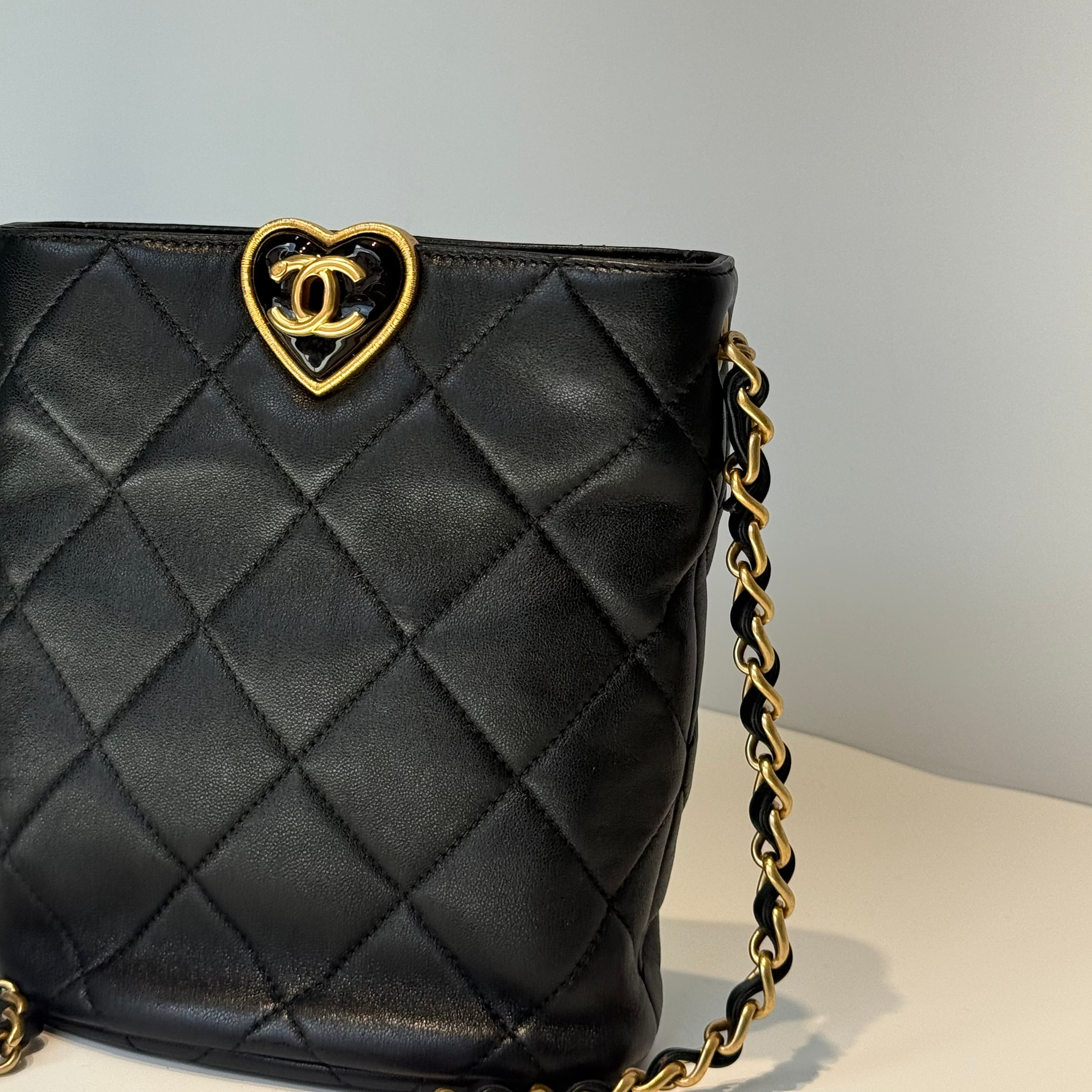 Chanel Lambskin Plexiglass Quilted Coco Love Bucket Bag - Queen May
