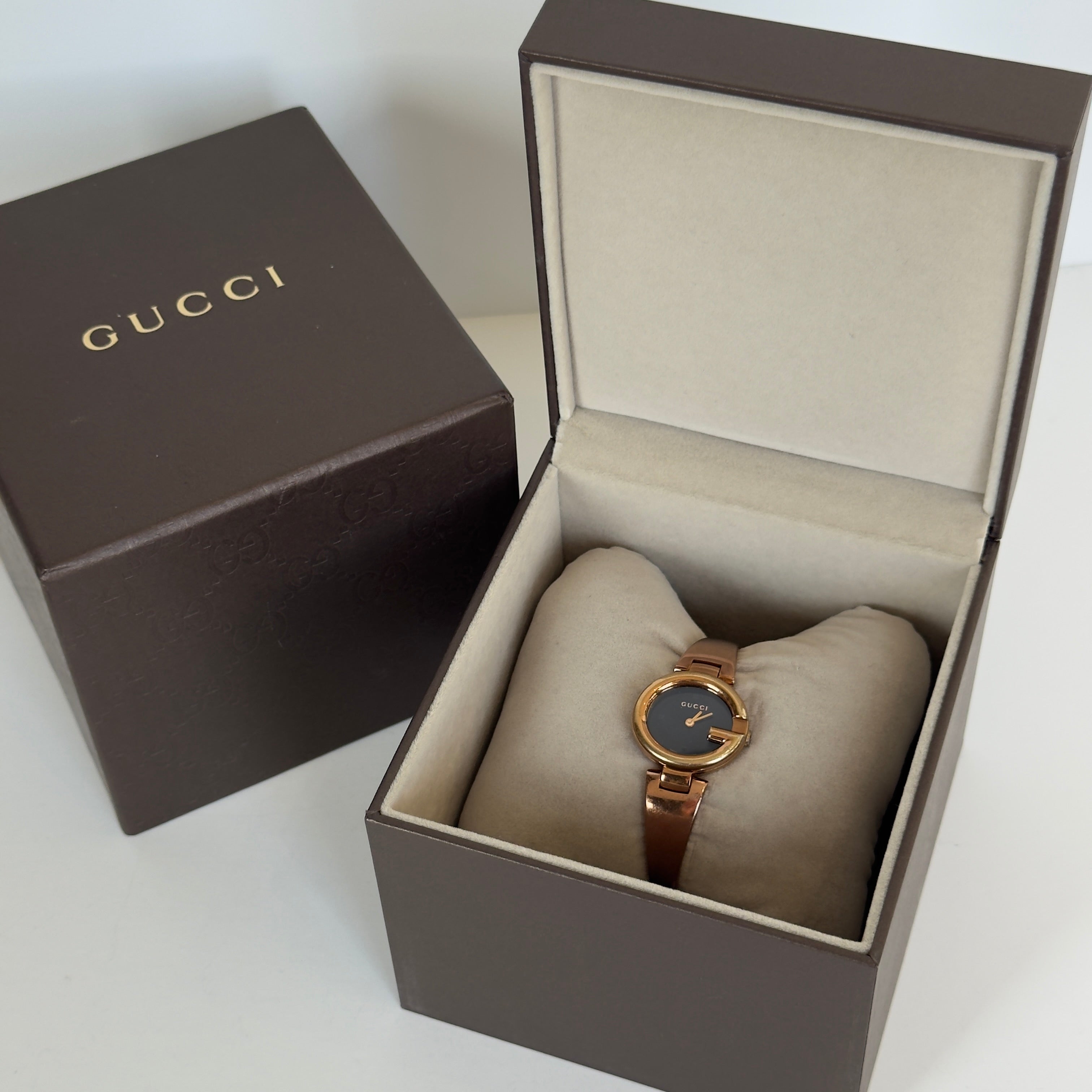 Gucci Guccissima Rose Gold Tone Black Dial Horsebit Watch - Queen May
