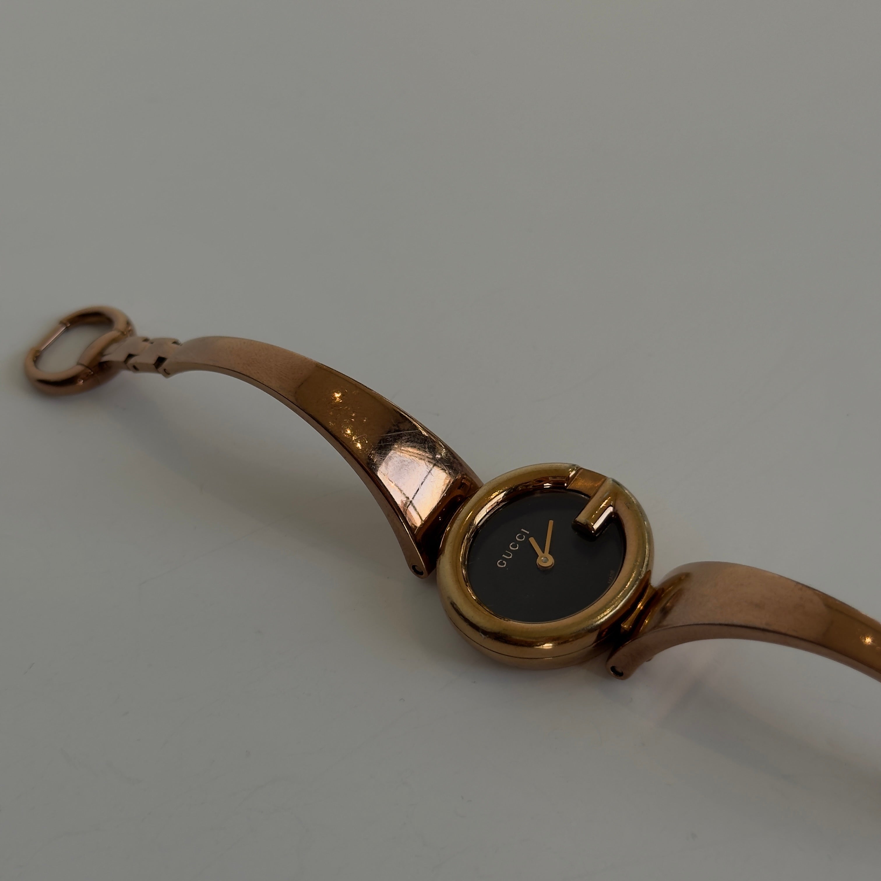 Gucci Guccissima Rose Gold Tone Black Dial Horsebit Watch - Queen May