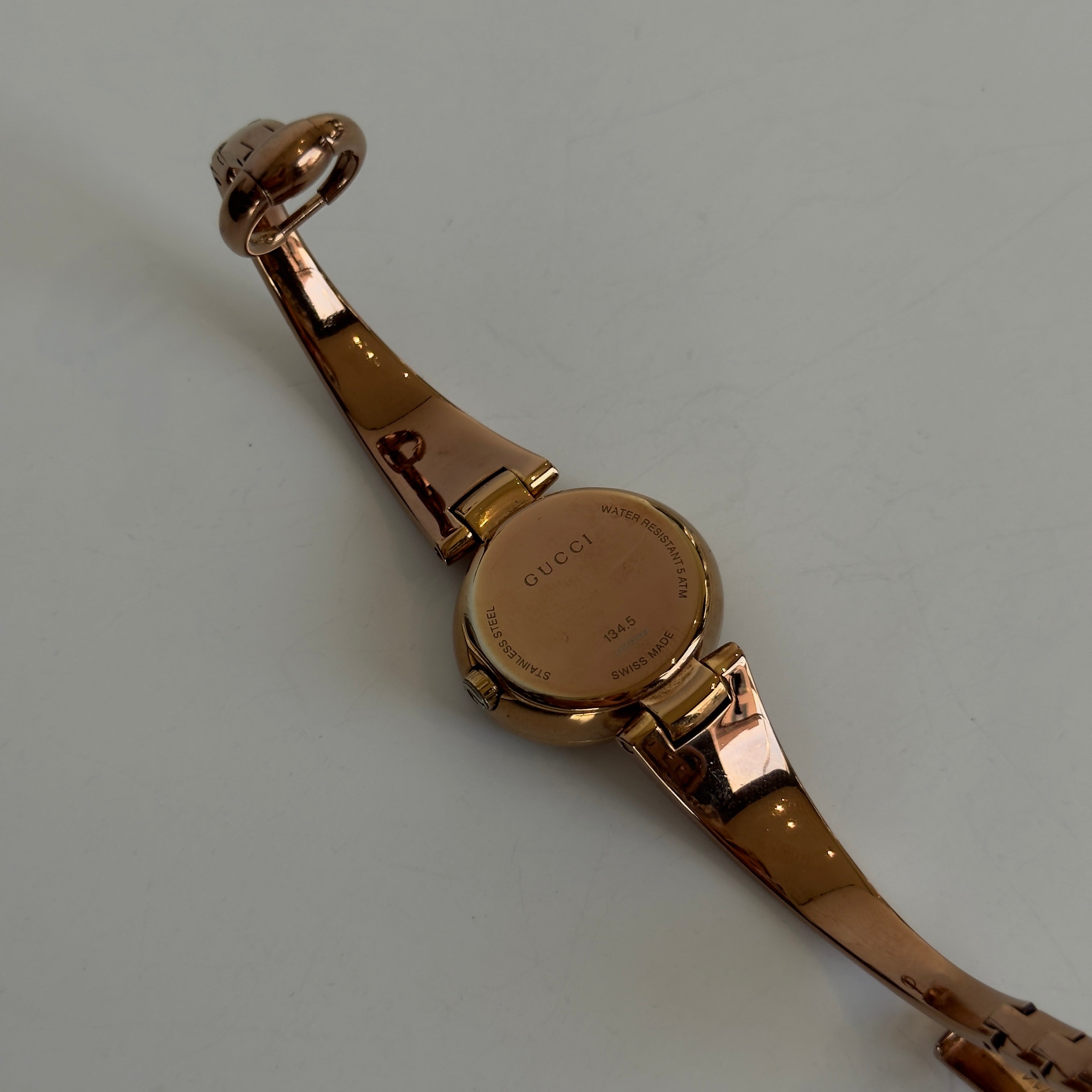 Gucci Guccissima Rose Gold Tone Black Dial Horsebit Watch - Queen May