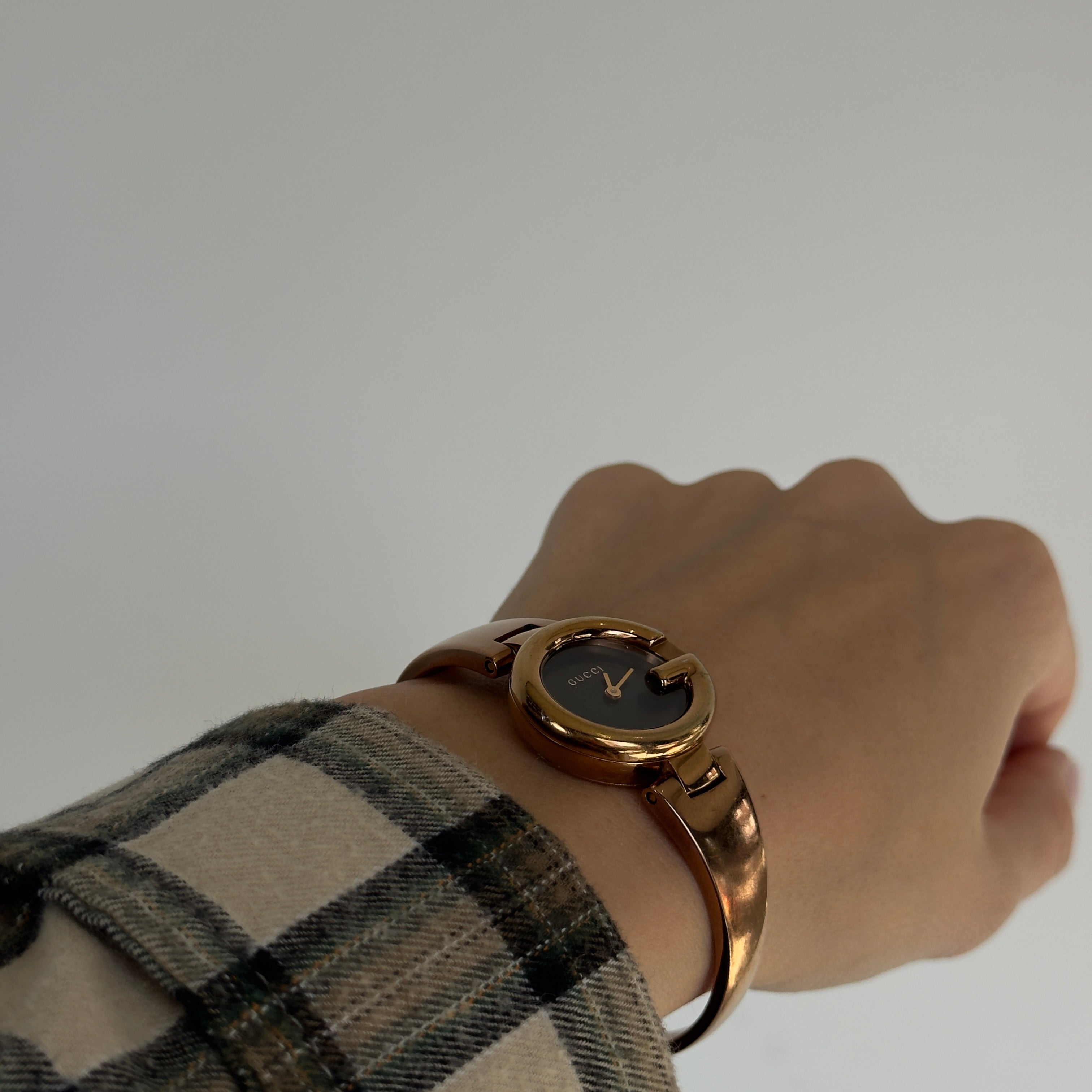 Gucci Guccissima Rose Gold Tone Black Dial Horsebit Watch - Queen May
